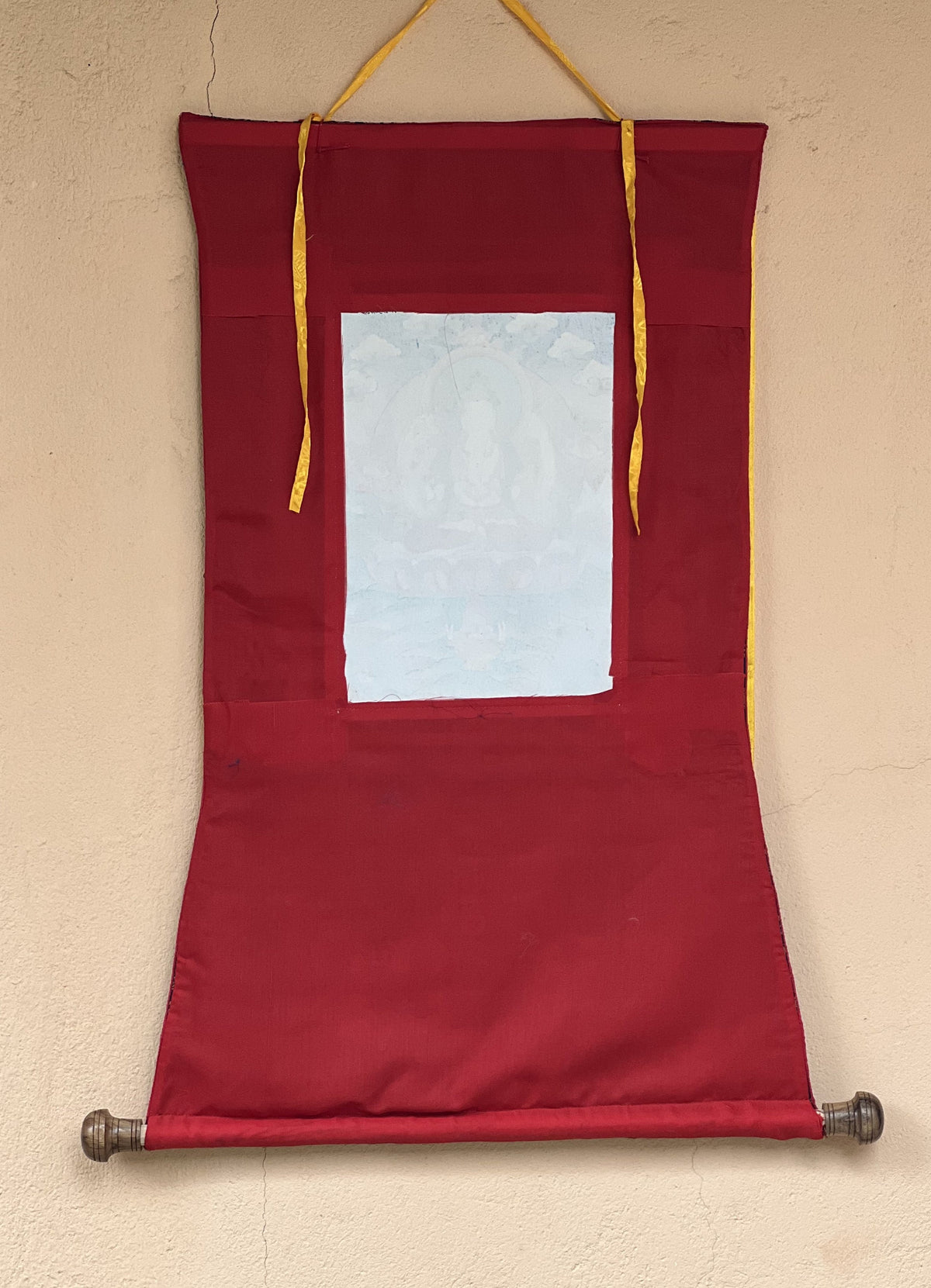 Basundhara Dakini Thangka Painting, Original Tibetan Art with Silk Border