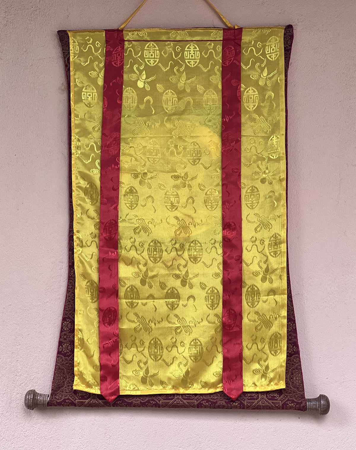 Basundhara Dakini Thangka Painting, Original Tibetan Art with Silk Border