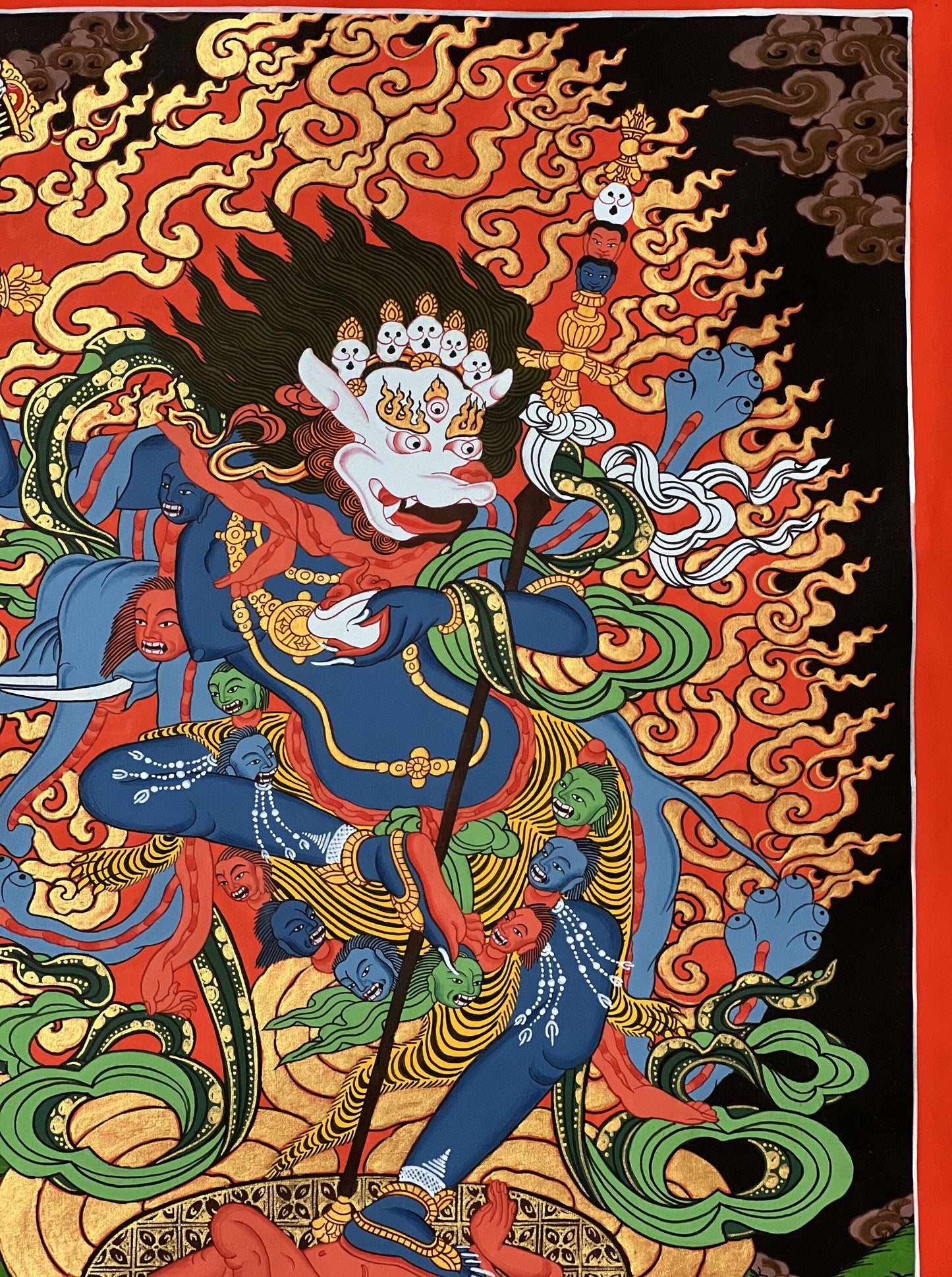 Simhamukhi Vajrayogini Thangka – Original Hand-Painted Lion-Faced Dakini Masterpiece With Silk Brocade