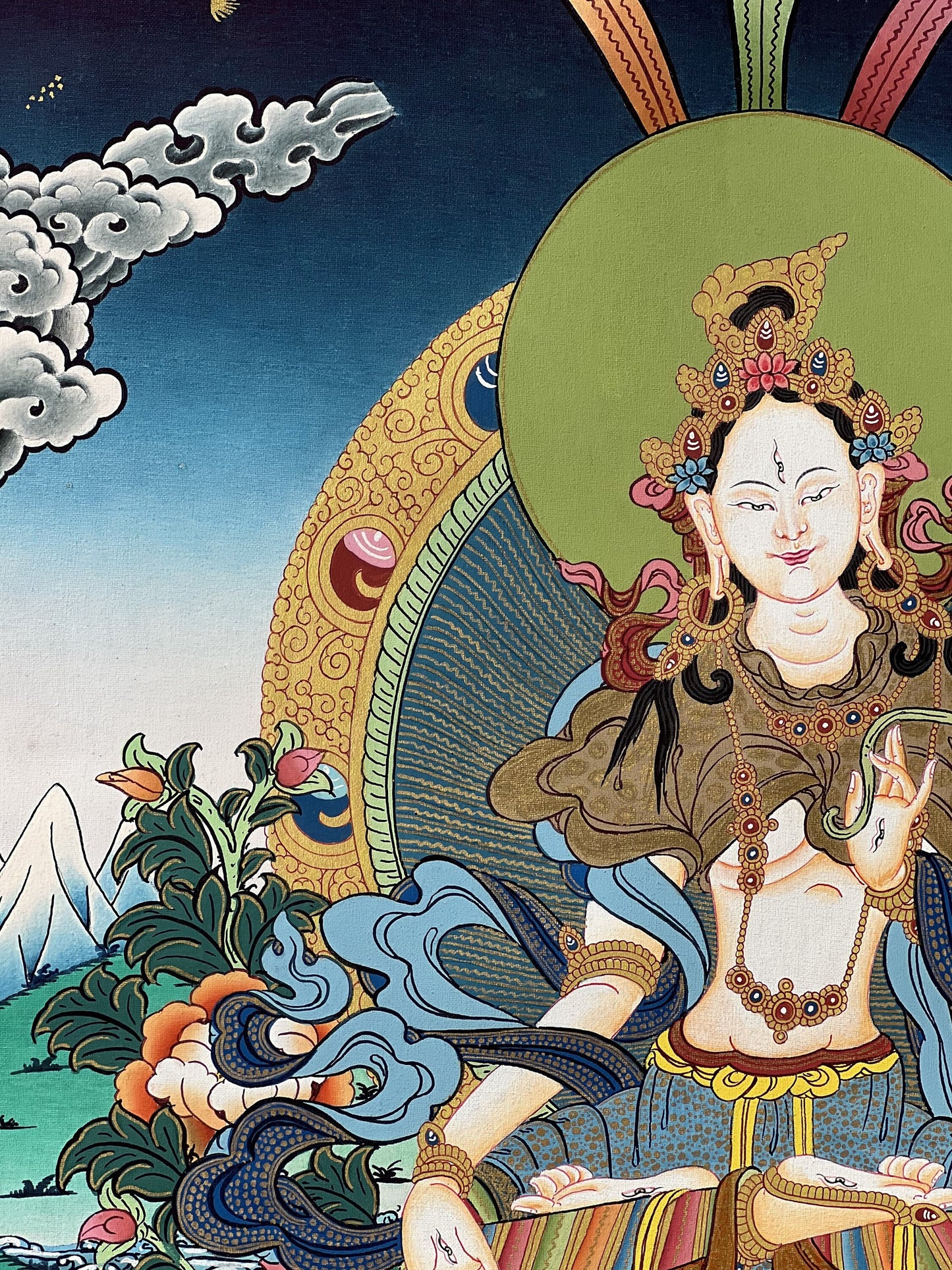 Hand-Painted White Tara Thangka, Mother Goddess Meditation Art