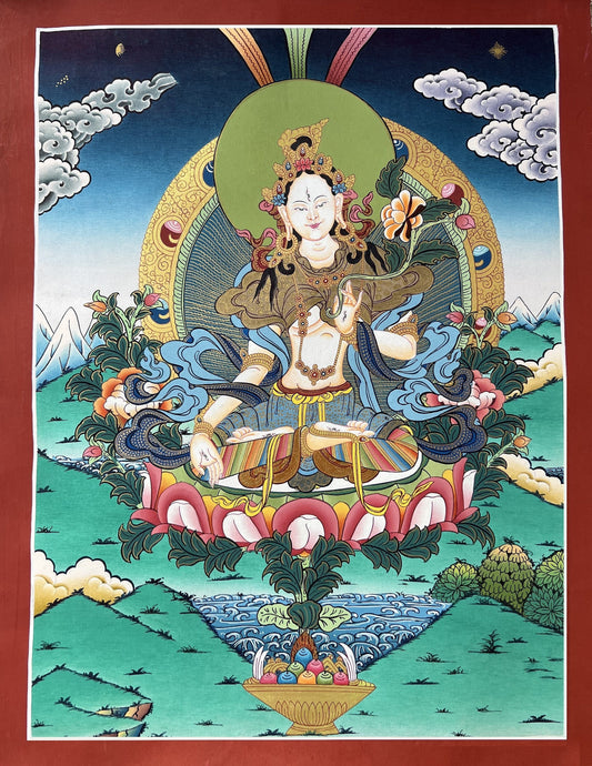 Hand-Painted White Tara Thangka, Mother Goddess Meditation Art