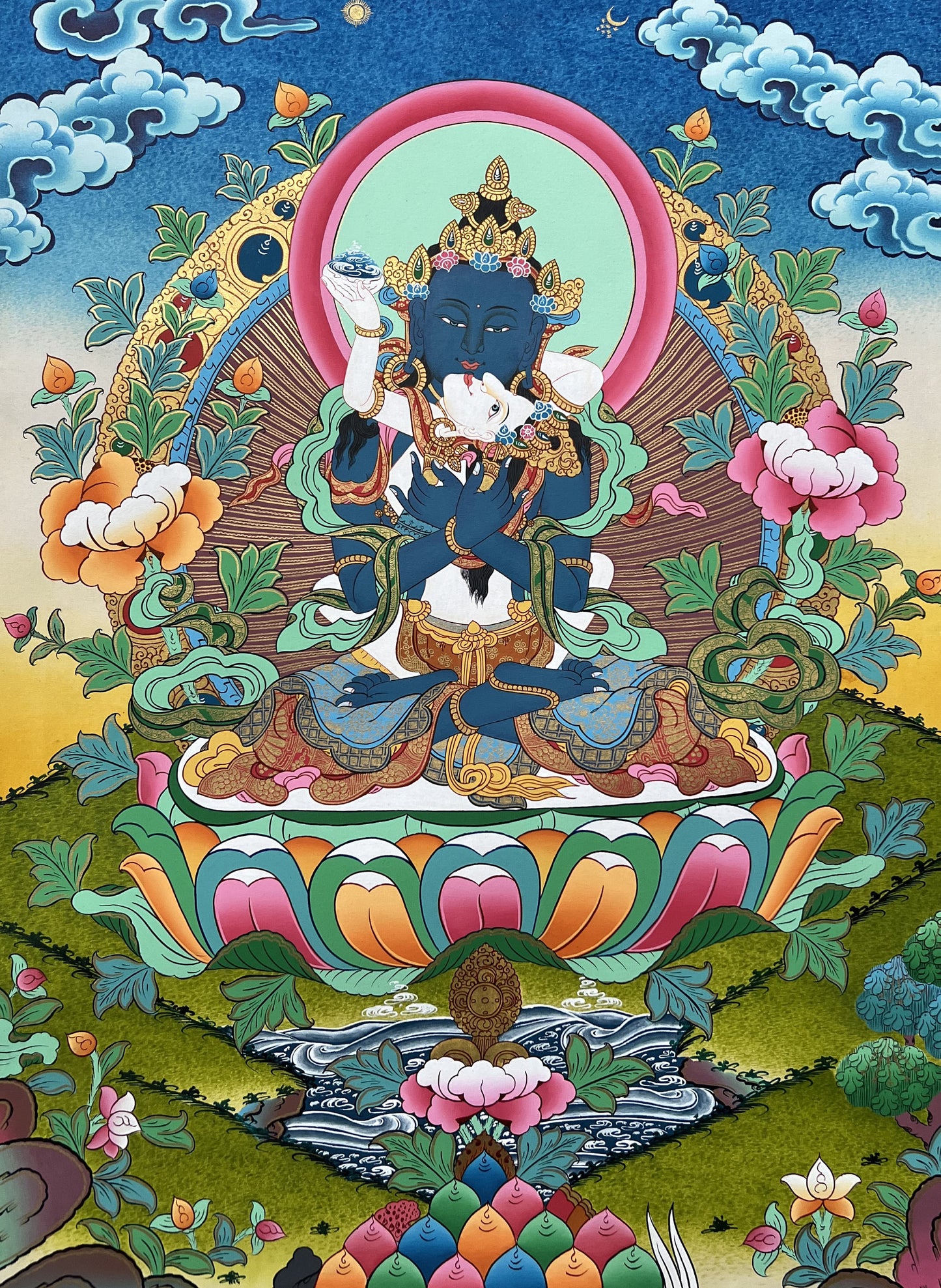 Hand-Painted Vajradhara YabYum Thangka Painting: Tibetan Tantra Art