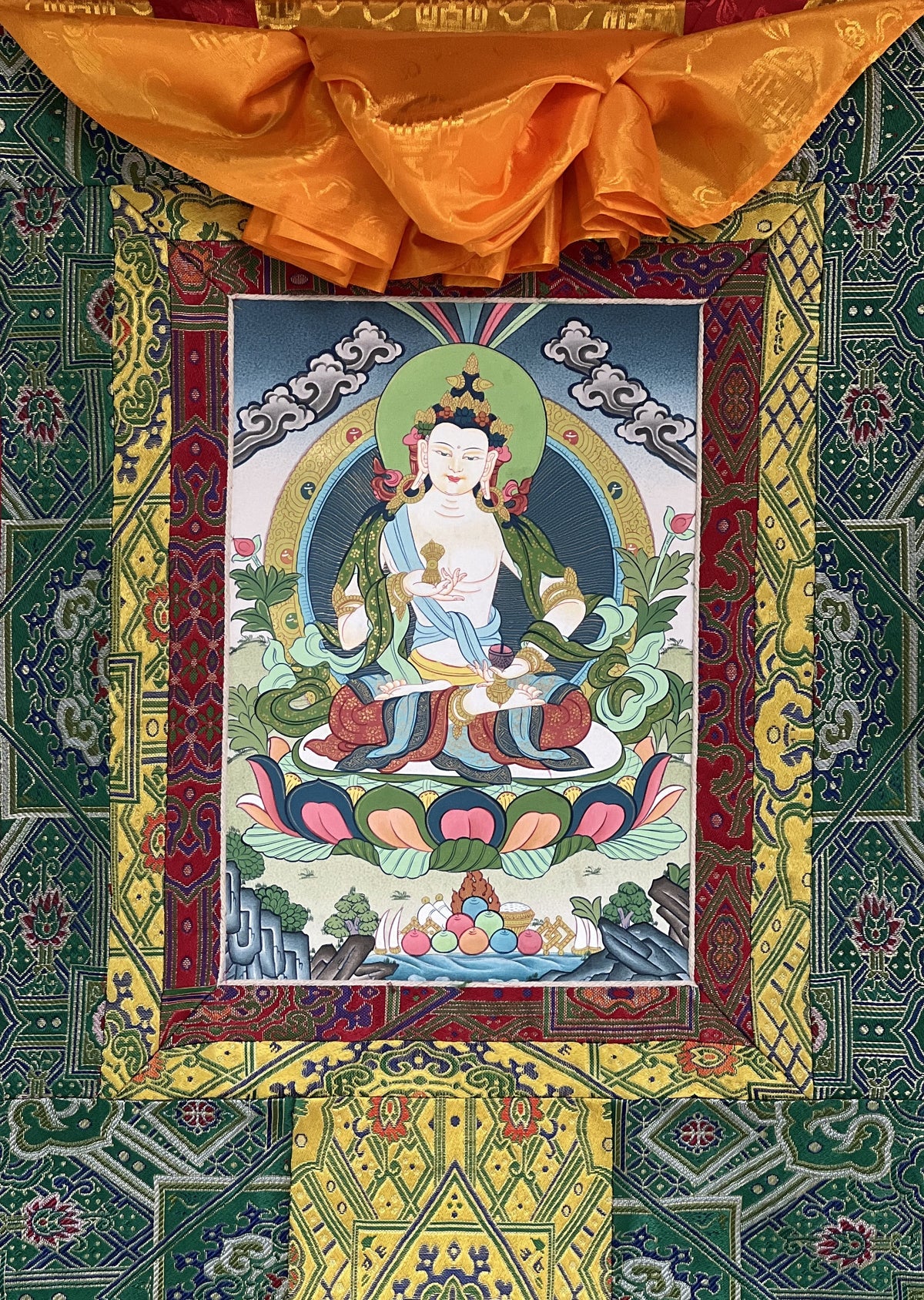 Vajrasattva Thangka Painting: Original Buddhist Art with Silk Brocade