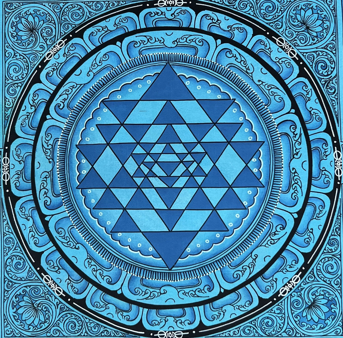 Hand-Painted Shri Yantra Mandala, Shri Vidya Newari Art