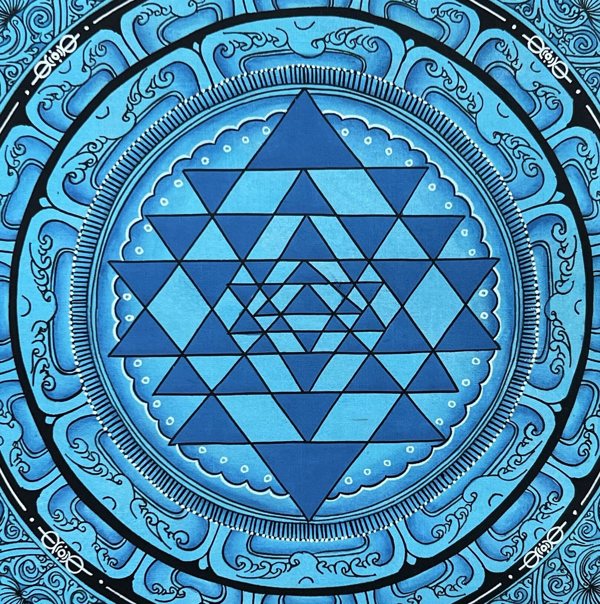 Hand-Painted Shri Yantra Mandala, Shri Vidya Newari Art