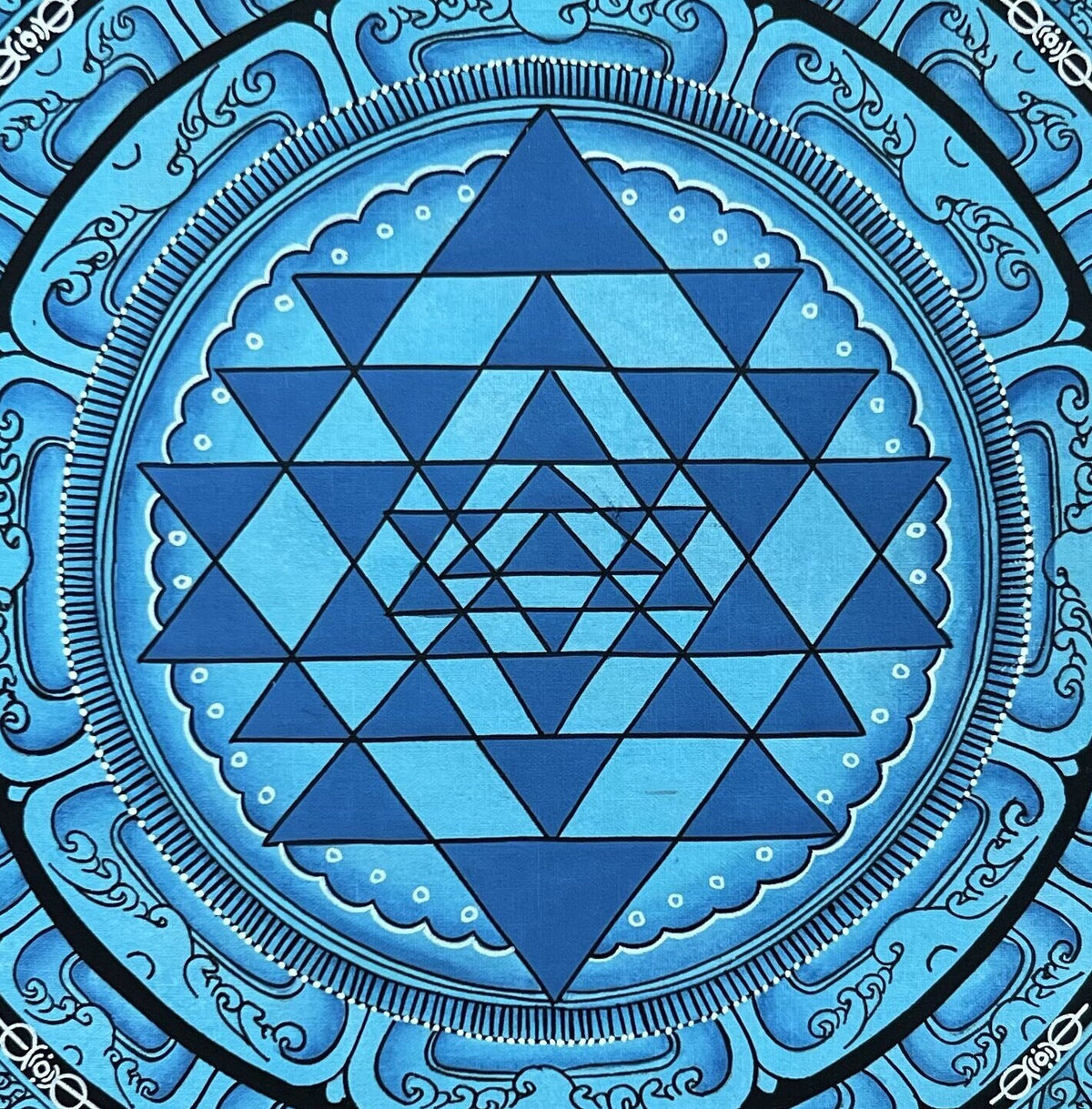 Hand-Painted Shri Yantra Mandala, Shri Vidya Newari Art