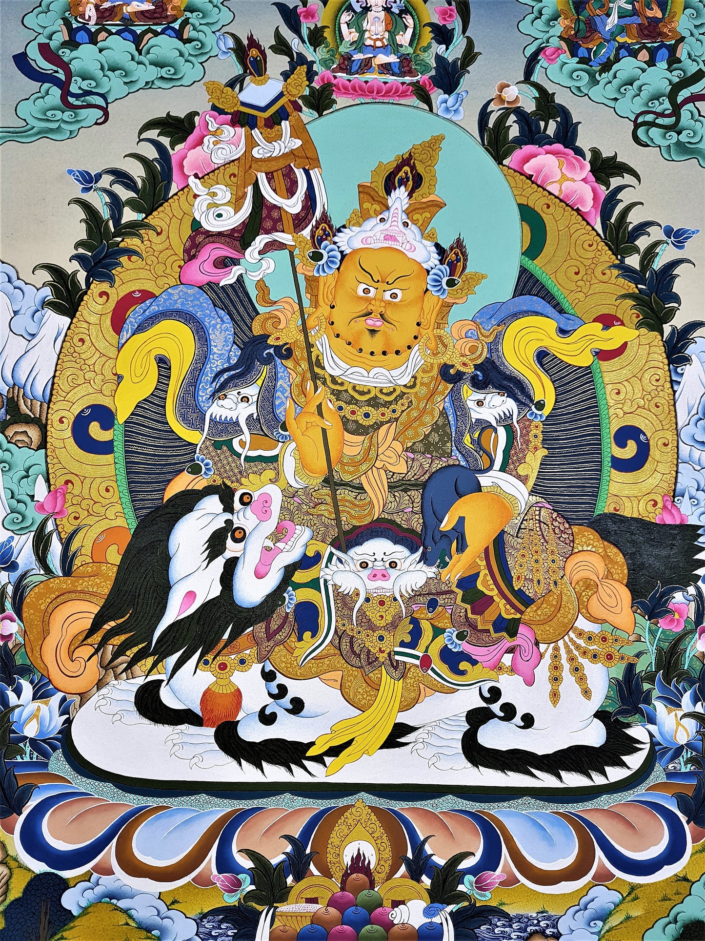 Hand-Painted Yellow Dzambhala Thangka Painting, Tibetan God of Wealth