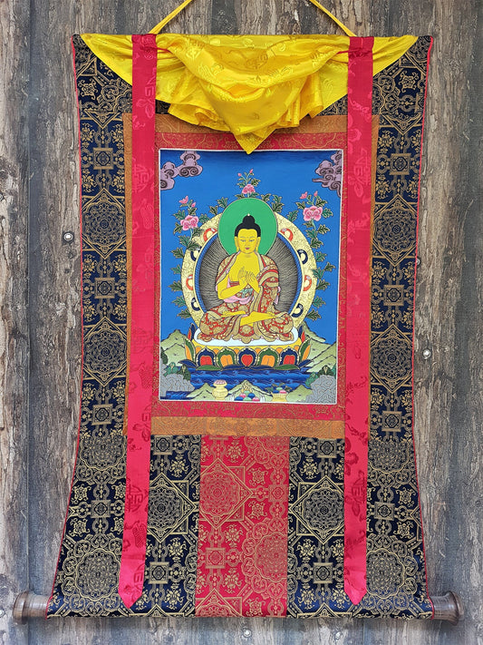 Hand-Painted Vairochana Thangka Painting with Silk Frame