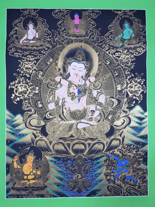 Hand-Painted Vajrasattva Thangka – Tibetan Buddhist Wall Hanging