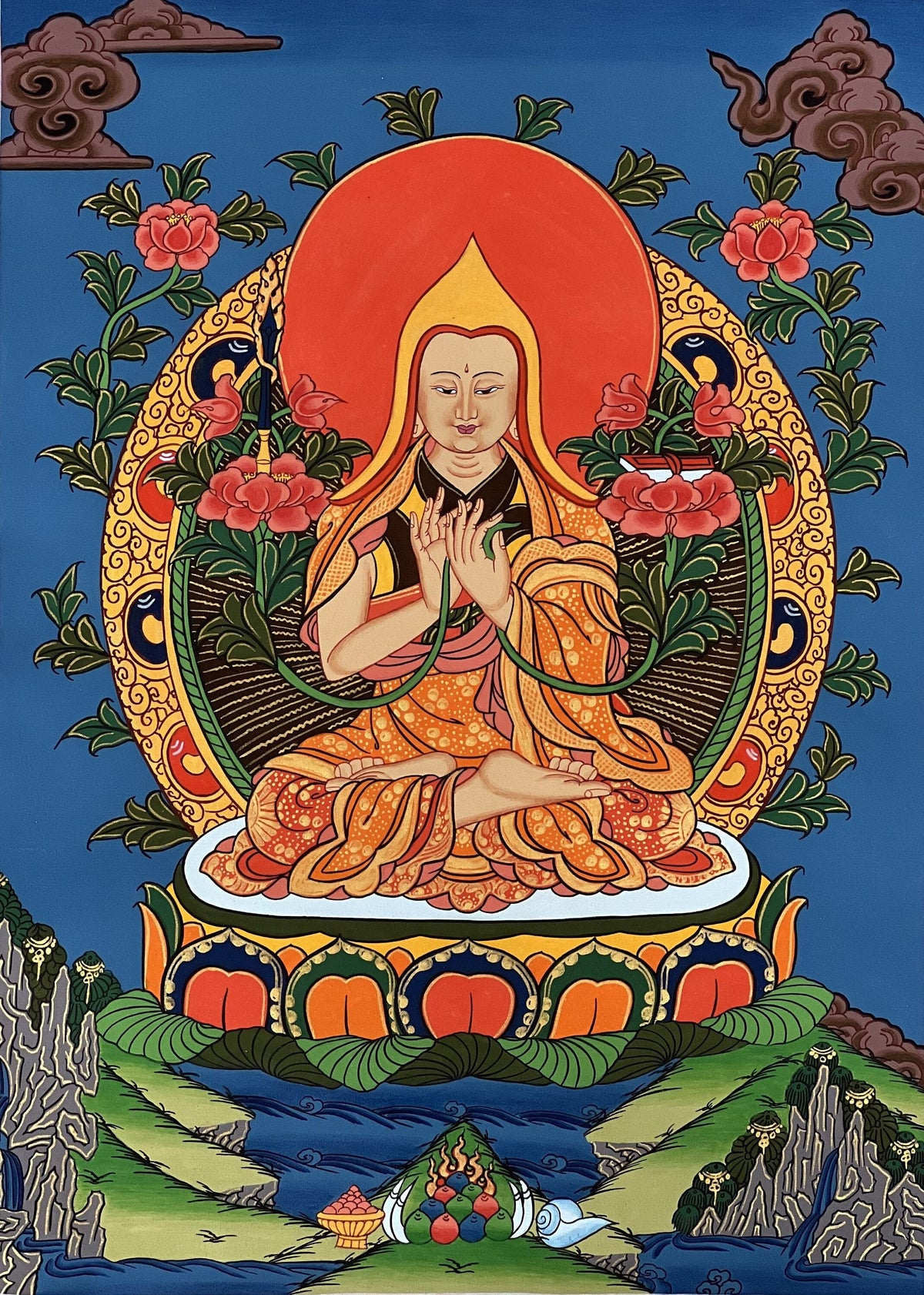 Tibetan Thangka Painting: Je Tsongkhapa Buddhist Art, Handmade