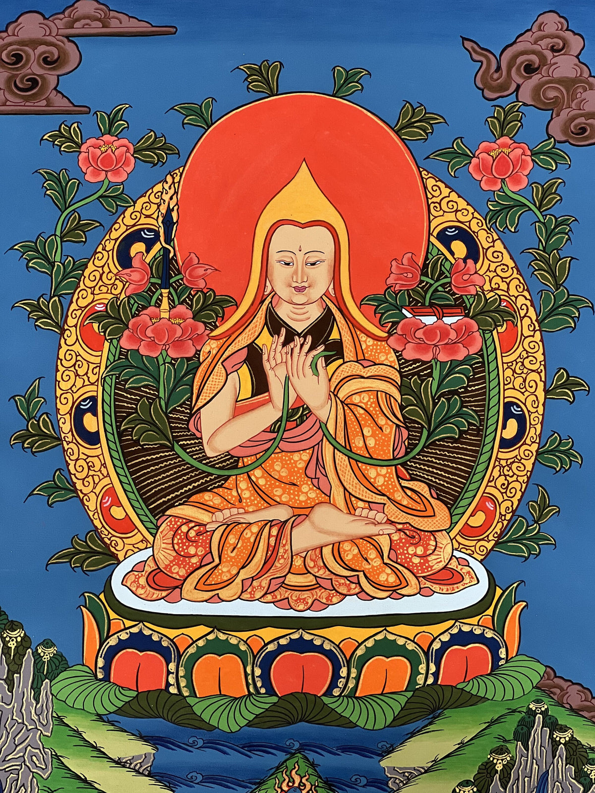Tibetan Thangka Painting: Je Tsongkhapa Buddhist Art, Handmade