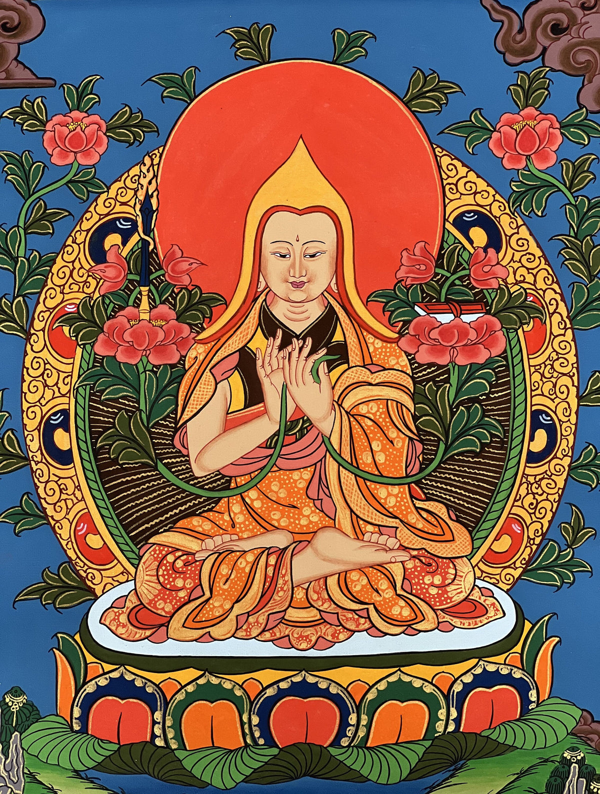 Tibetan Thangka Painting: Je Tsongkhapa Buddhist Art, Handmade