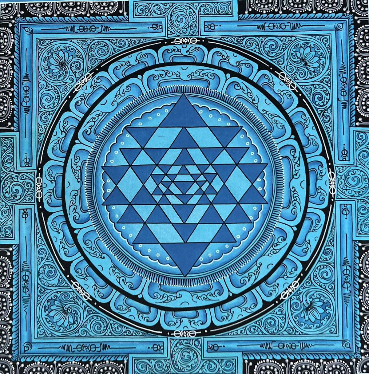 Hand-Painted Shri Yantra Mandala, Shri Vidya Newari Art