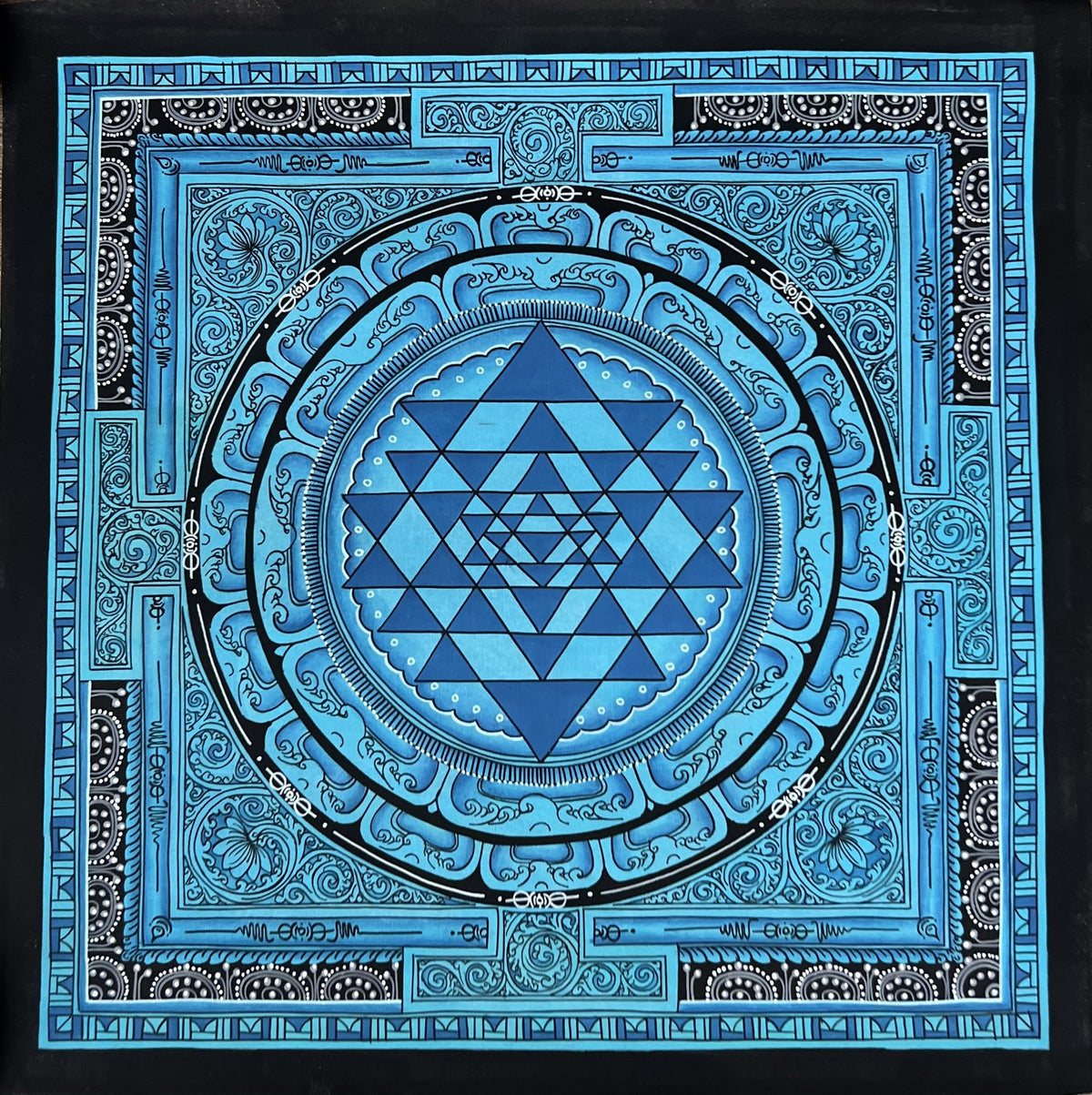 Hand-Painted Shri Yantra Mandala, Shri Vidya Newari Art