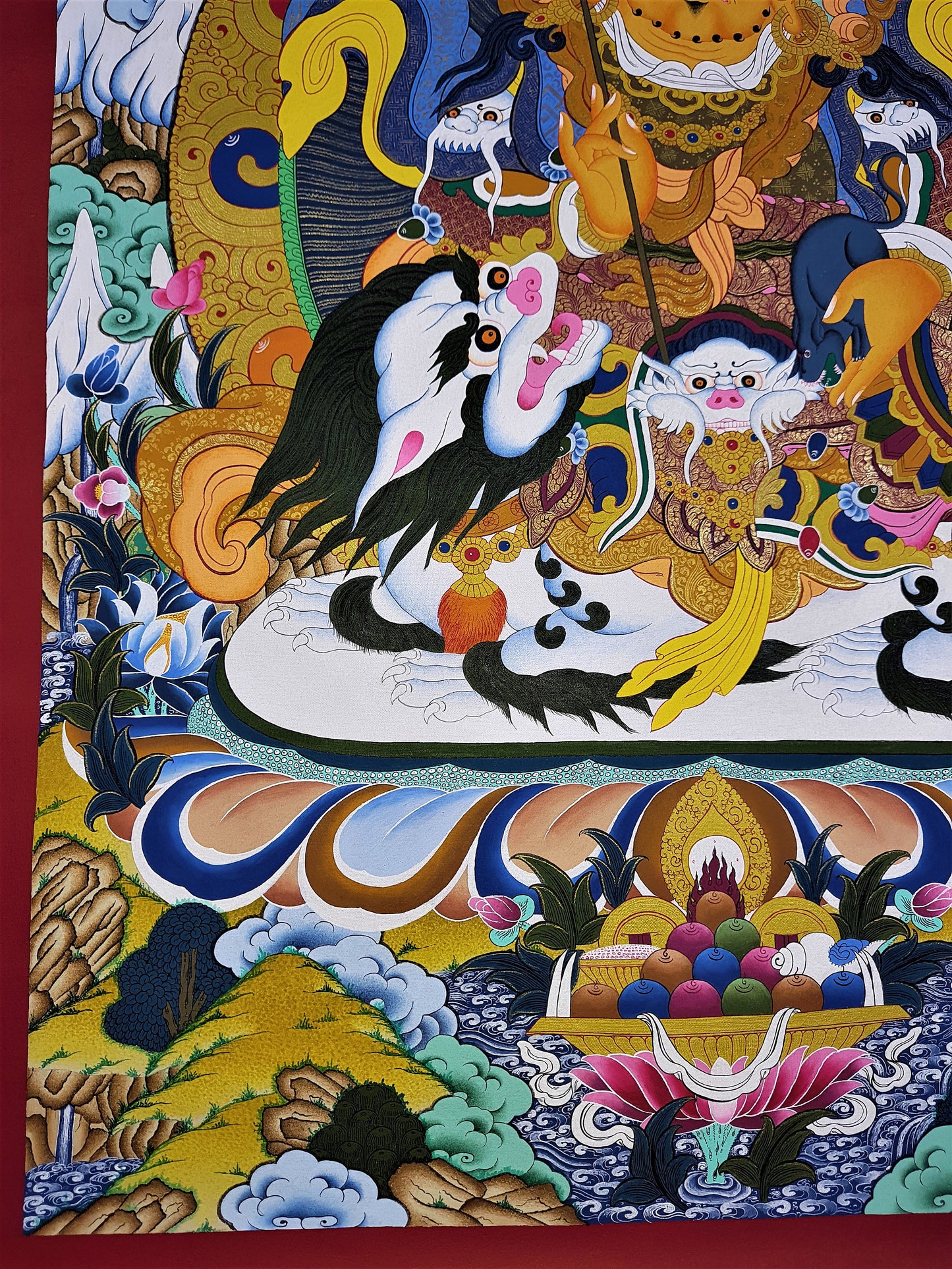 Hand-Painted Yellow Dzambhala Thangka Painting, Tibetan God of Wealth