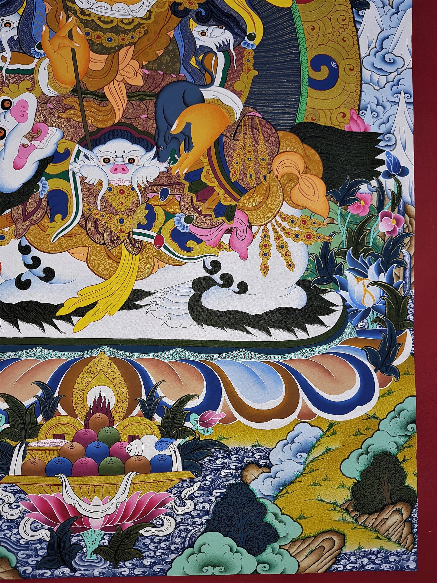 Hand-Painted Yellow Dzambhala Thangka Painting, Tibetan God of Wealth