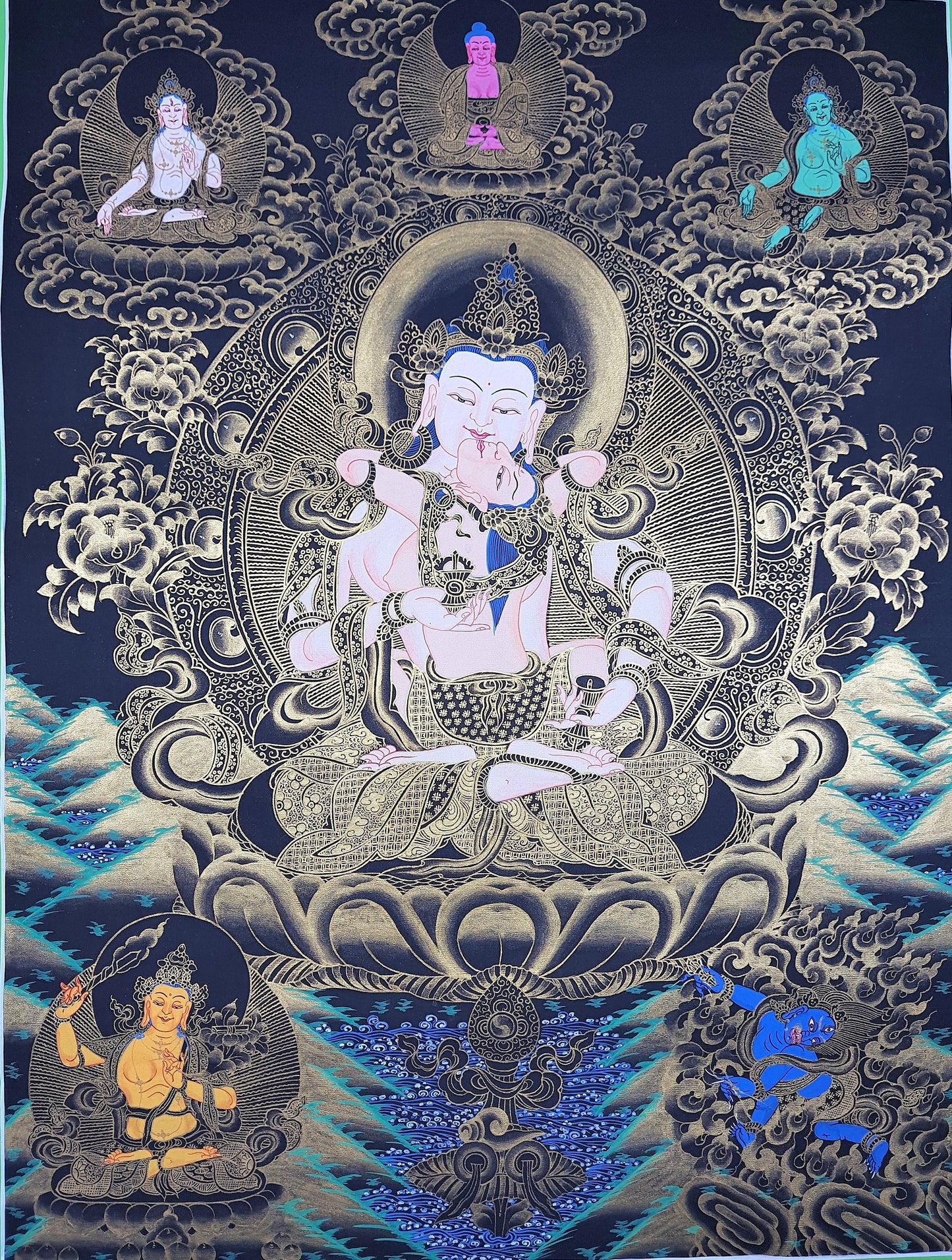 Hand-Painted Vajrasattva Thangka – Tibetan Buddhist Wall Hanging