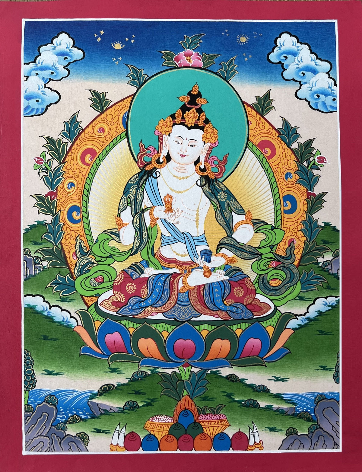 Vajrasattva Thangka Painting, Tibetan Buddhist Art, Gold Detail