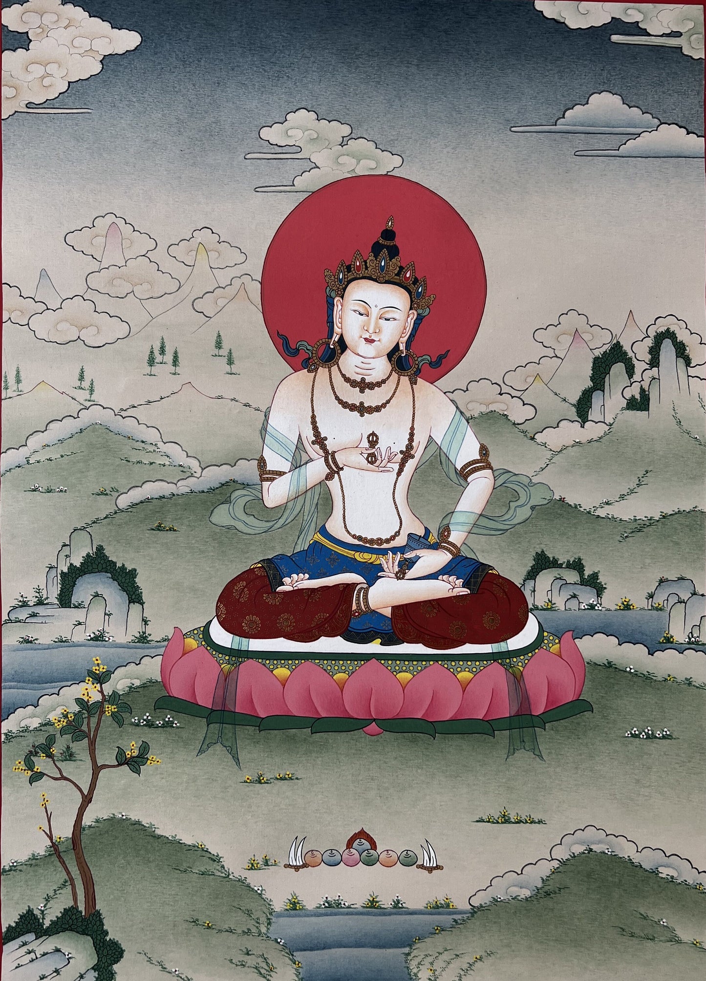 Vajrasattva Thangka – Lama Blessed Karma Gadri Style | Hand-Painted Tibetan Buddhist Art