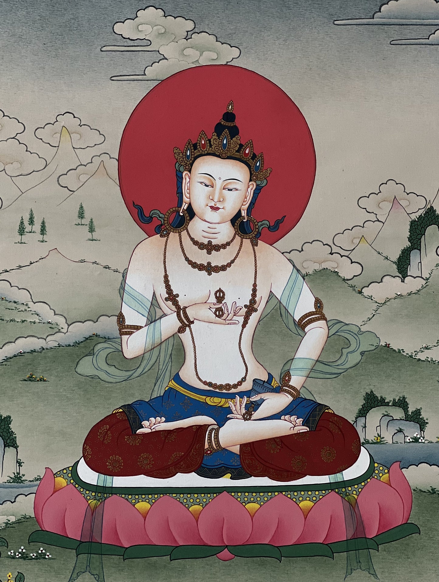 Vajrasattva Thangka – Lama Blessed Karma Gadri Style | Hand-Painted Tibetan Buddhist Art
