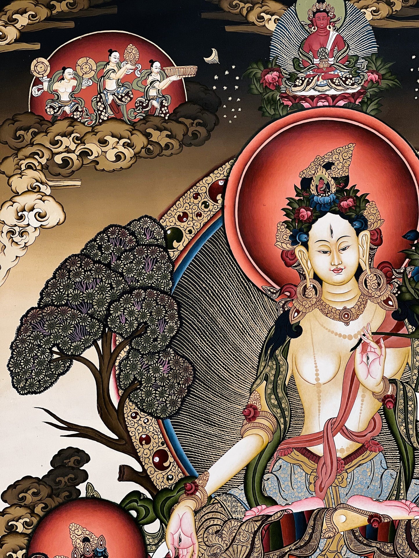 White Tara Thangka Painting – Hand-Painted Buddhist Art with Gold