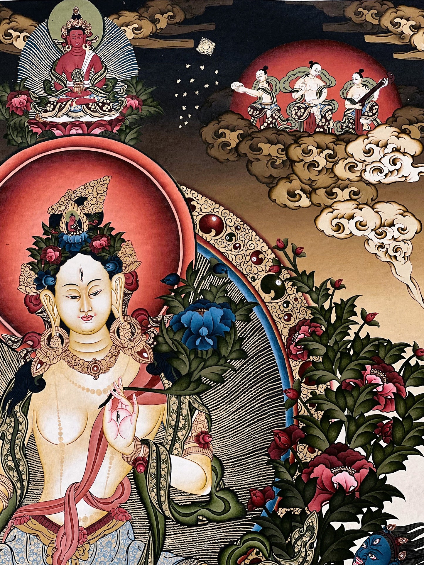 White Tara Thangka Painting – Hand-Painted Buddhist Art with Gold