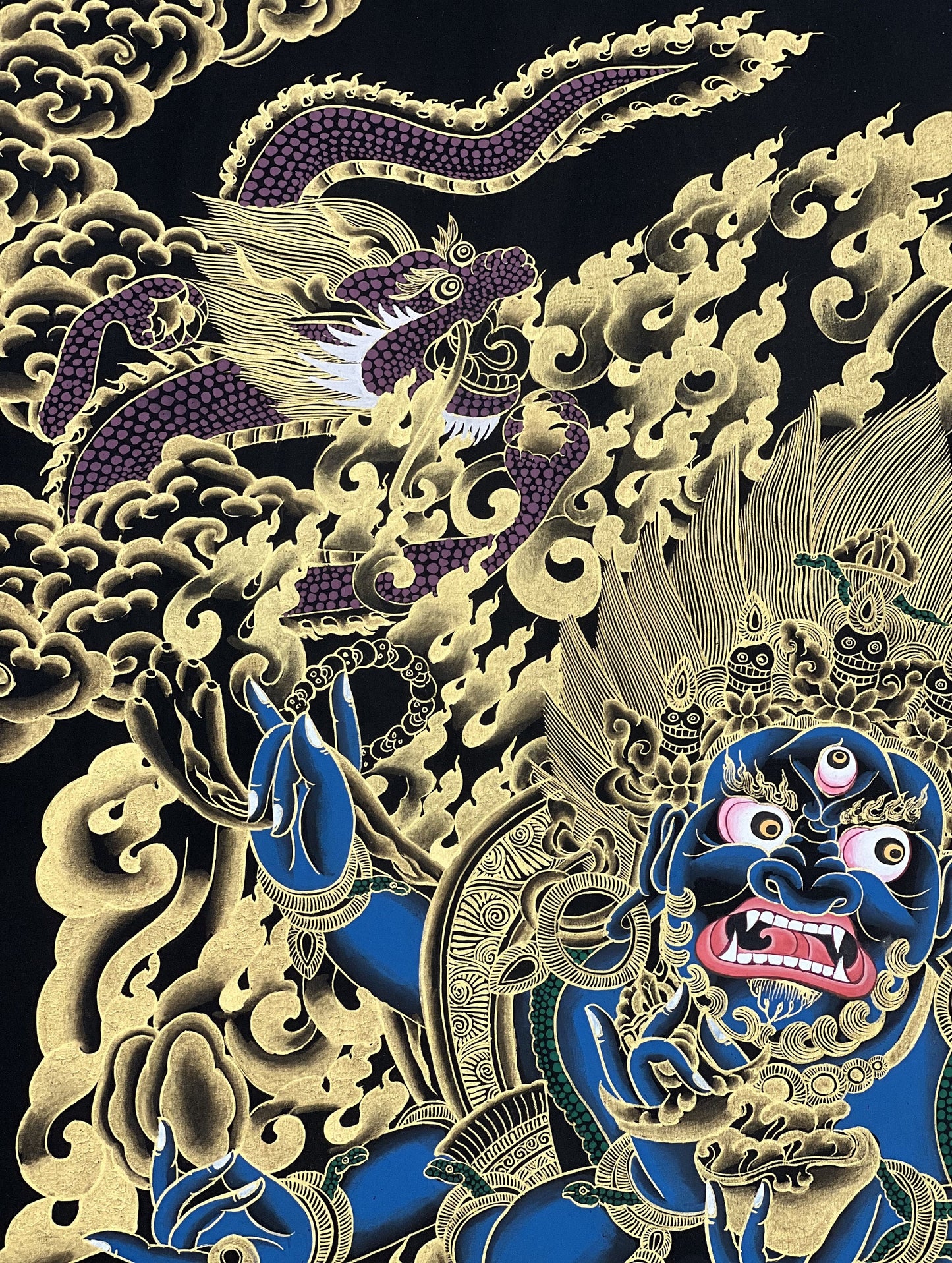 Hand Painted Six-Armed Mahakala Thangka, Tibetan Protector Painting