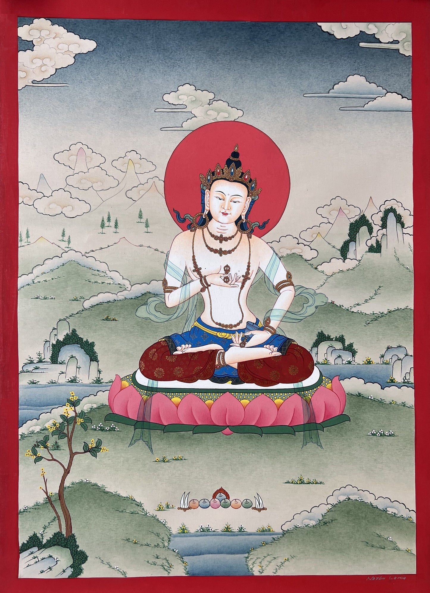 Vajrasattva Thangka – Lama Blessed Karma Gadri Style | Hand-Painted Tibetan Buddhist Art