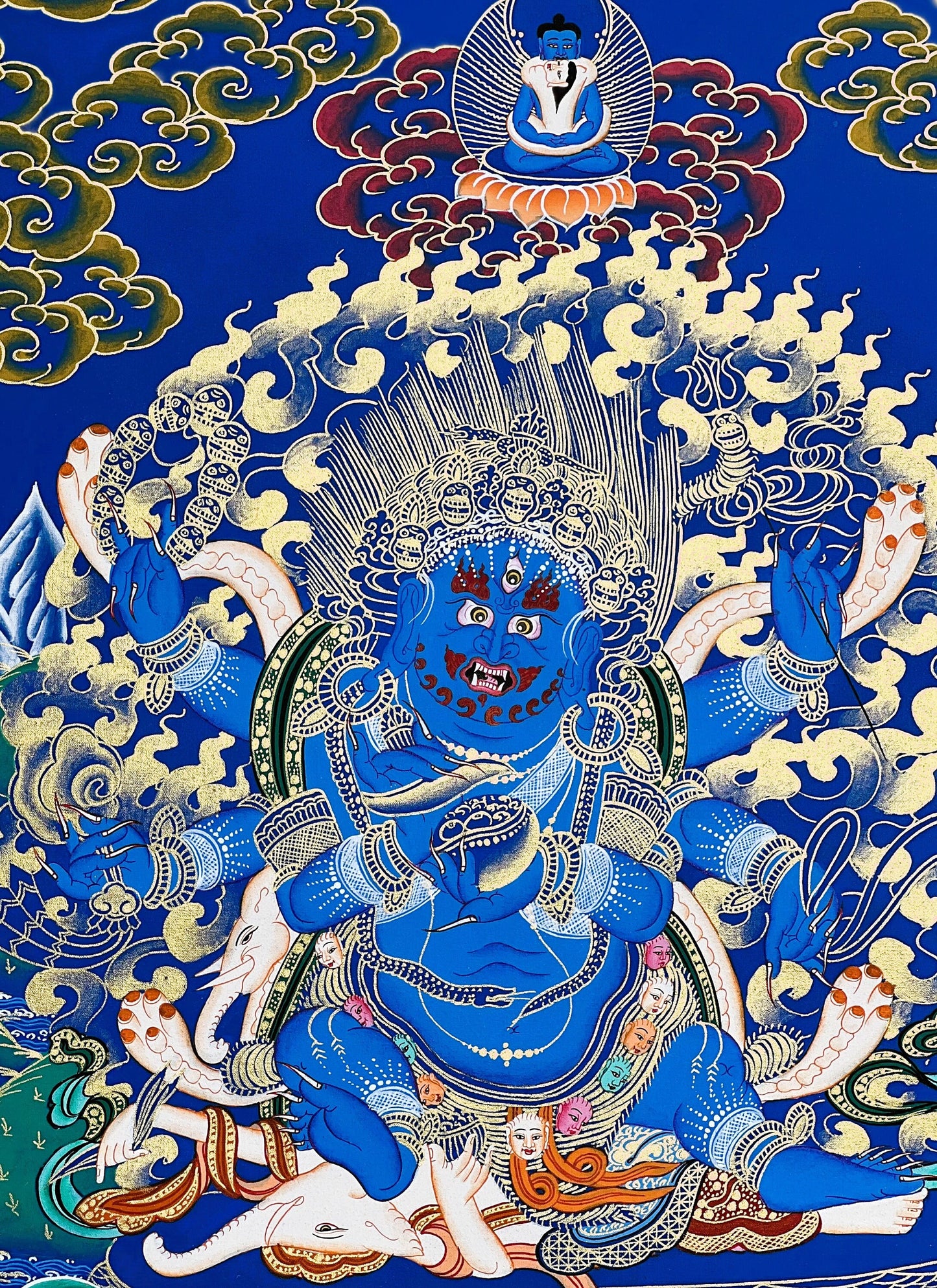 Hand Painted Black Mahakala Thangka Painting, Tibetan Protector Art