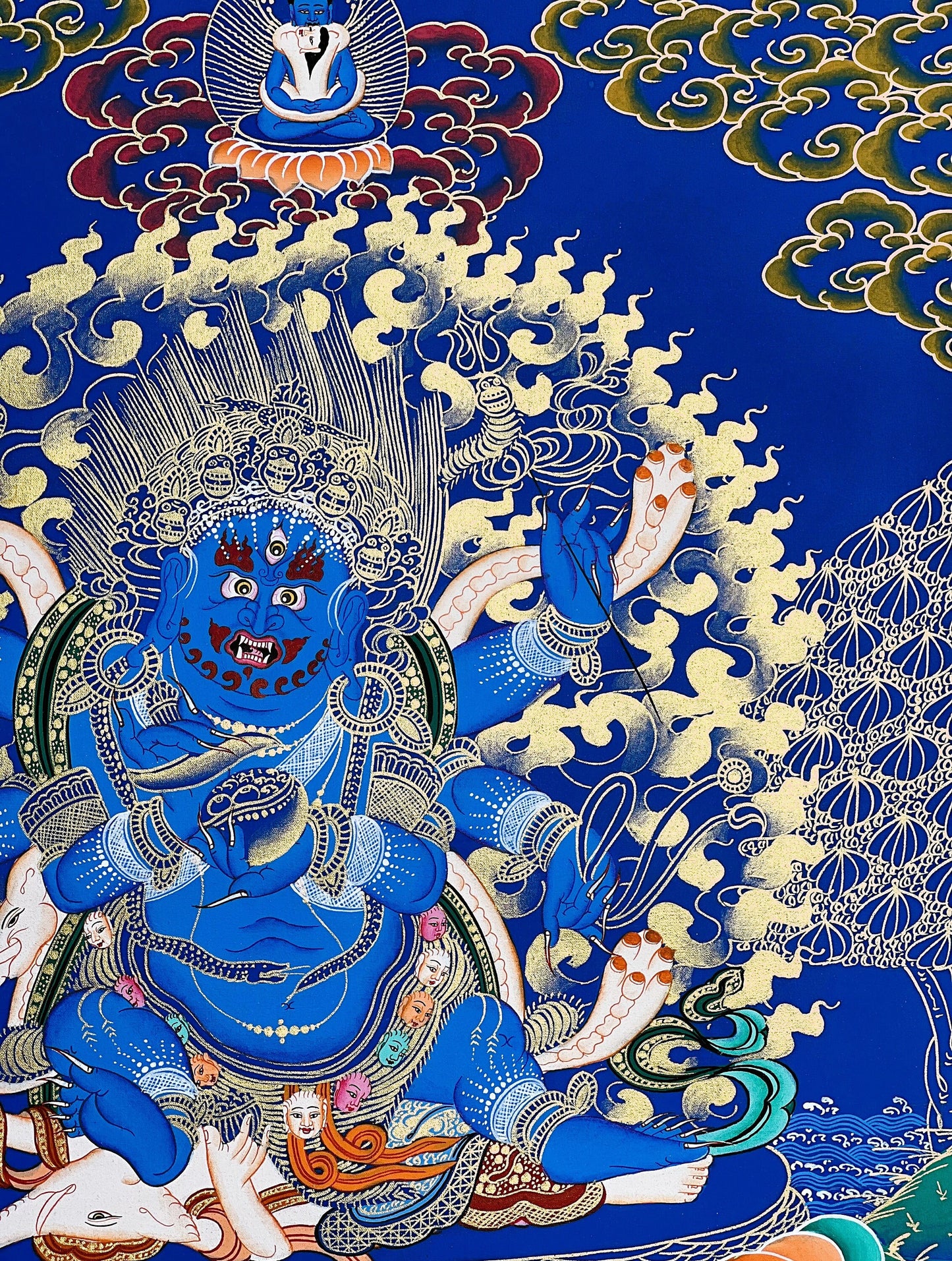 Hand Painted Black Mahakala Thangka Painting, Tibetan Protector Art