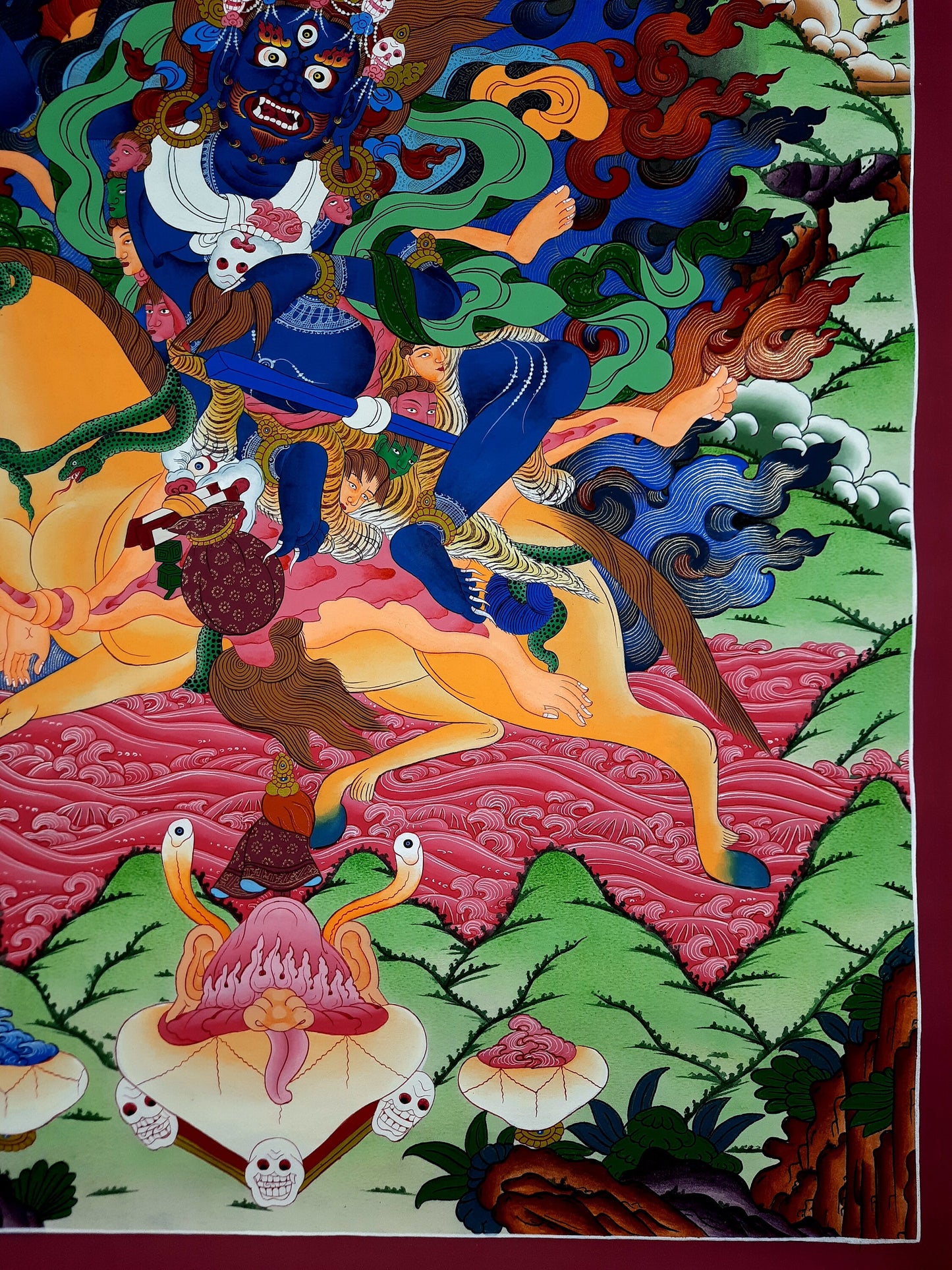 Hand-Painted Palden Lhamo Thangka: Tibetan Buddhist Art