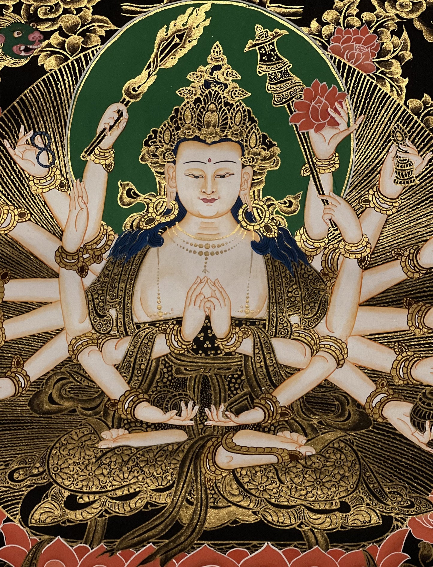 Hand-Painted Cundi Tibetan Thangka Painting: Mother Goddess Art