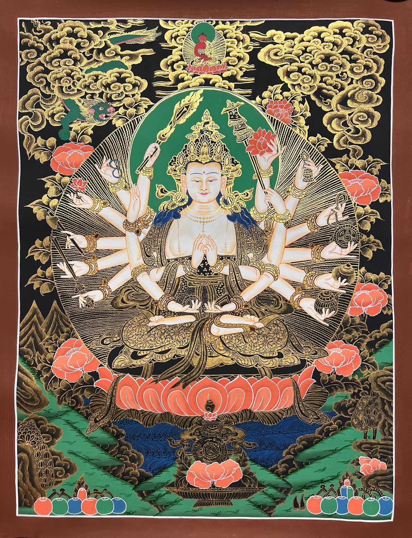 Hand-Painted Cundi Tibetan Thangka Painting: Mother Goddess Art