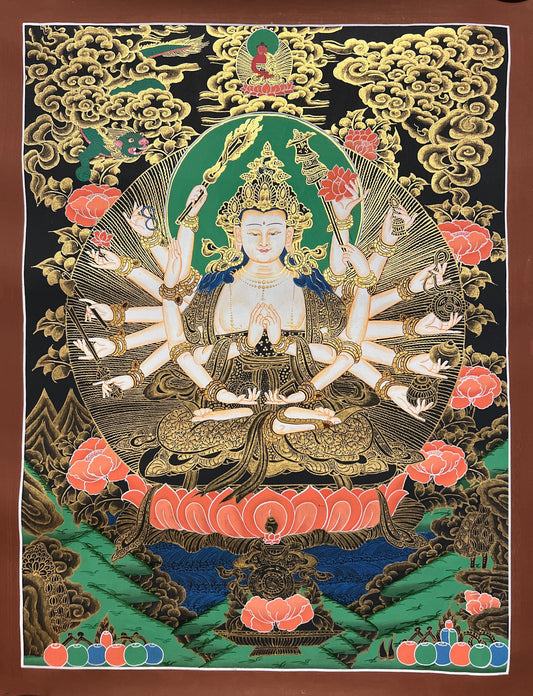 Hand-Painted Cundi Tibetan Thangka Painting: Mother Goddess Art