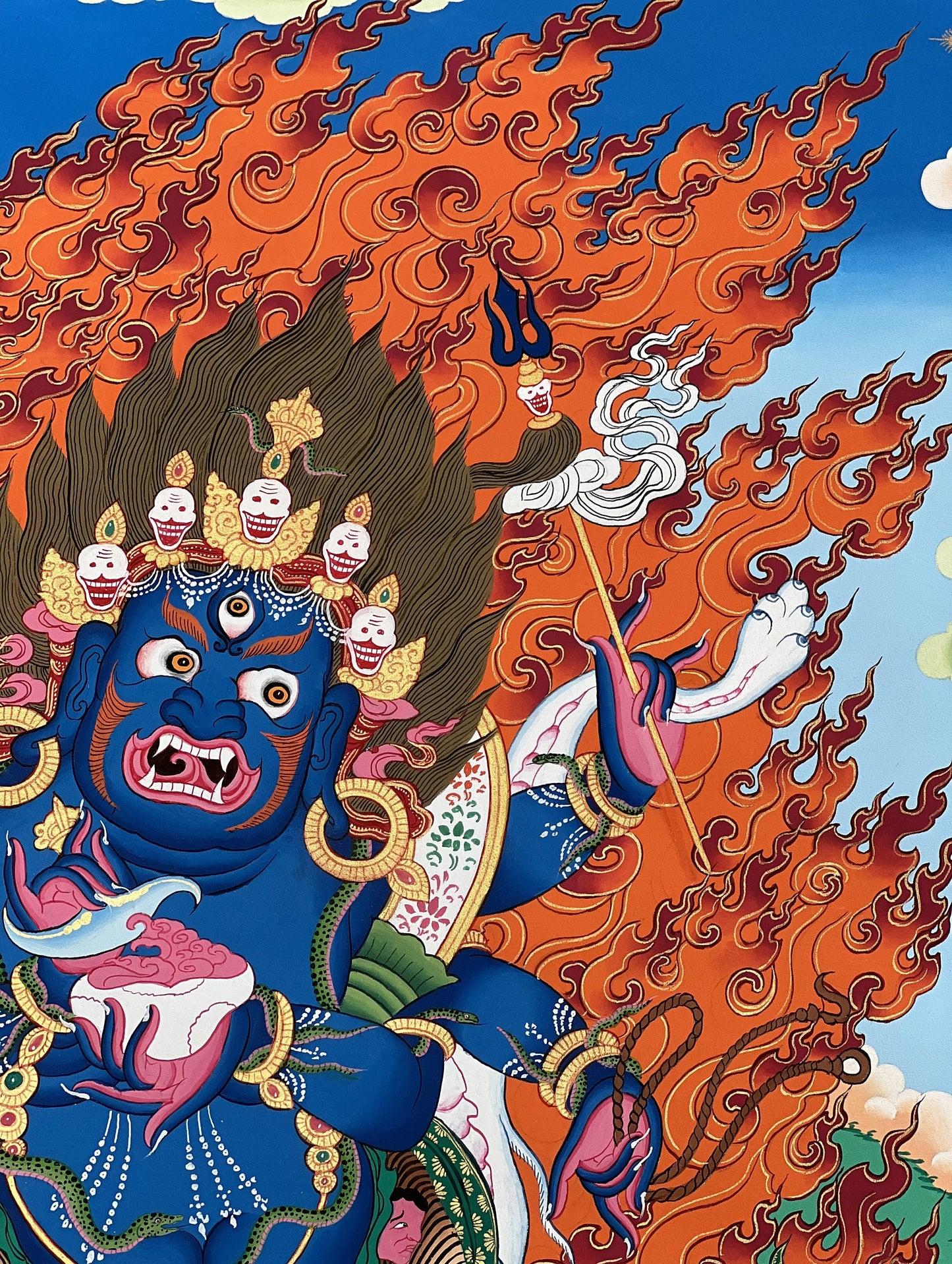 Six-Armed Mahakala Thangka Painting, Large Tibetan Art from Nepal