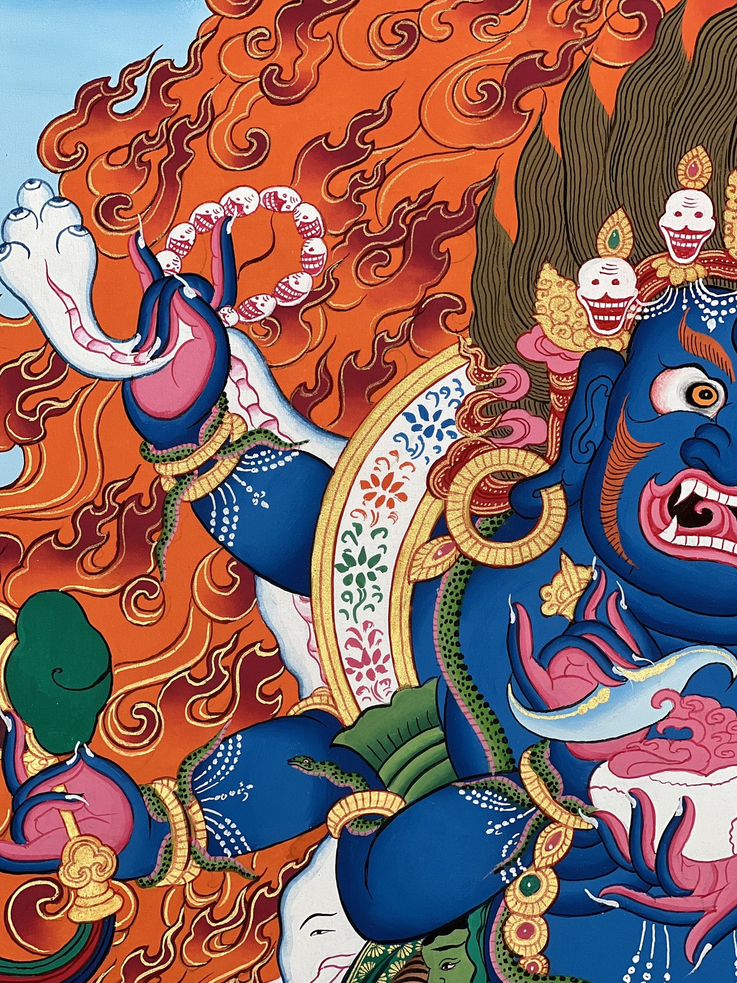 Six-Armed Mahakala Thangka Painting, Large Tibetan Art from Nepal