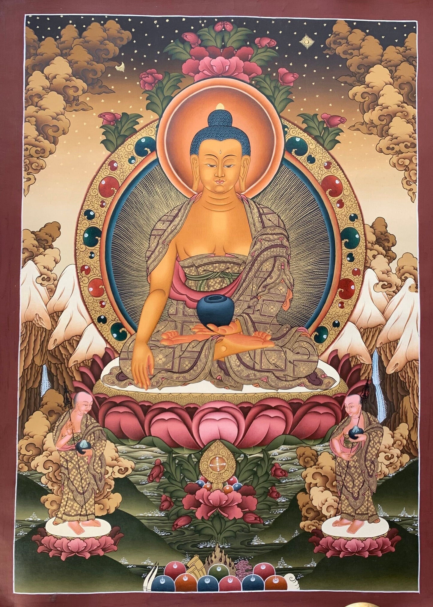 Shakyamuni Buddha Thangka | Tibetan Buddhist Painting |  24k Gold Hand-Painted Art | Spiritual Wall Decor