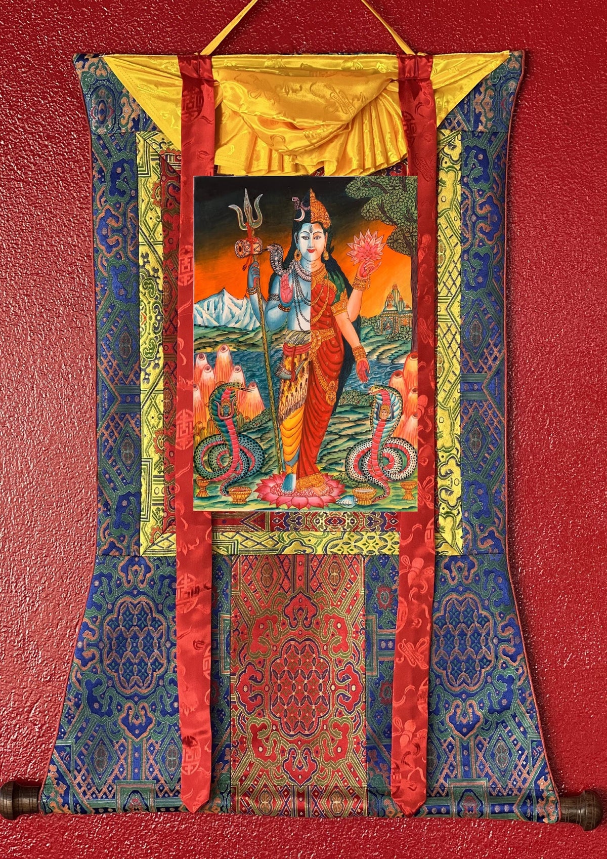 Ardhanarishvara, Purush and Prakriti, Shiva and Shakti, Newari Pauba, Pauva, Thangka Painting, Original Art