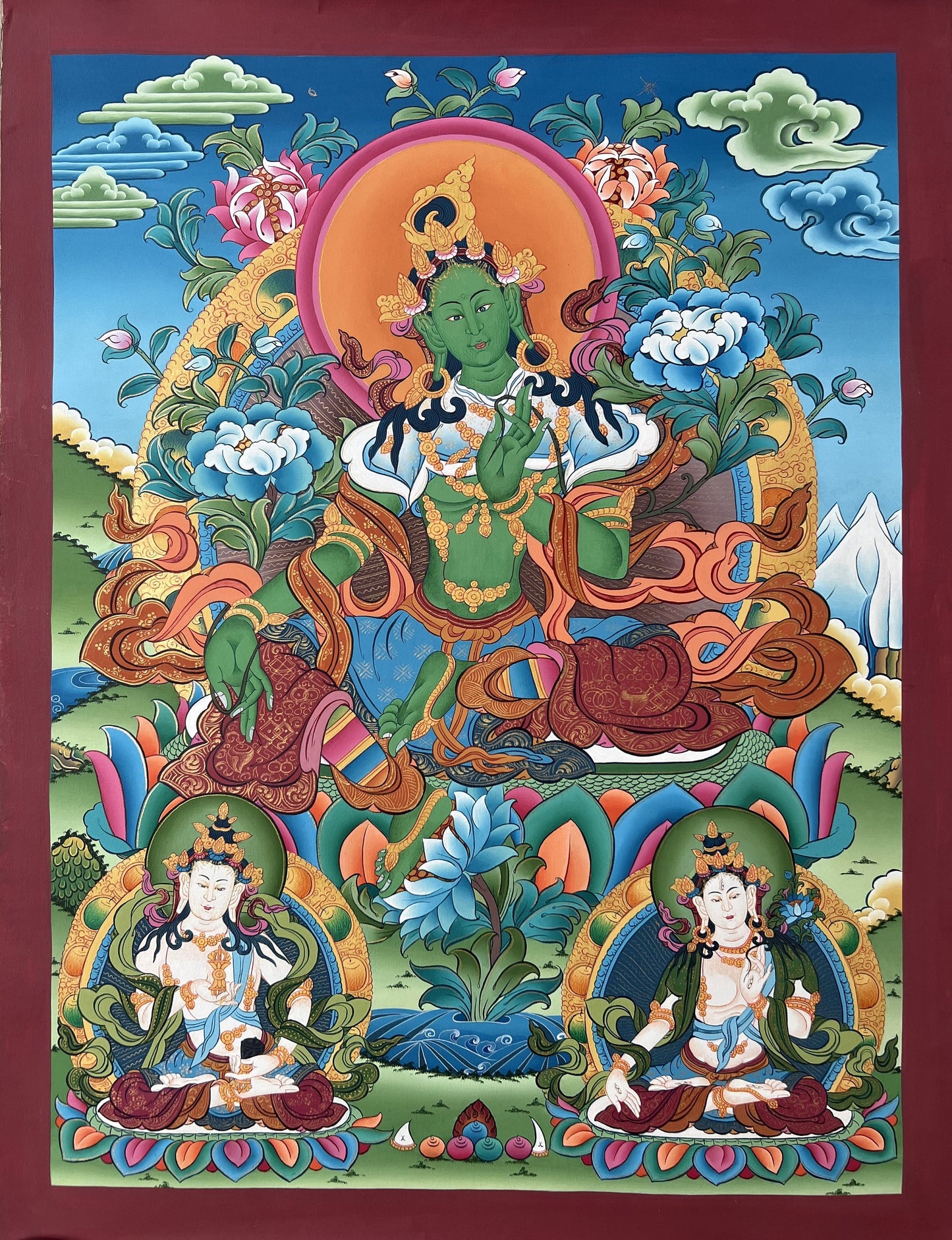 24K Gold Green Tara Thangka Painting | Hand-Painted Tibetan Buddhist Art | Master Quality Himalayan Artwork
