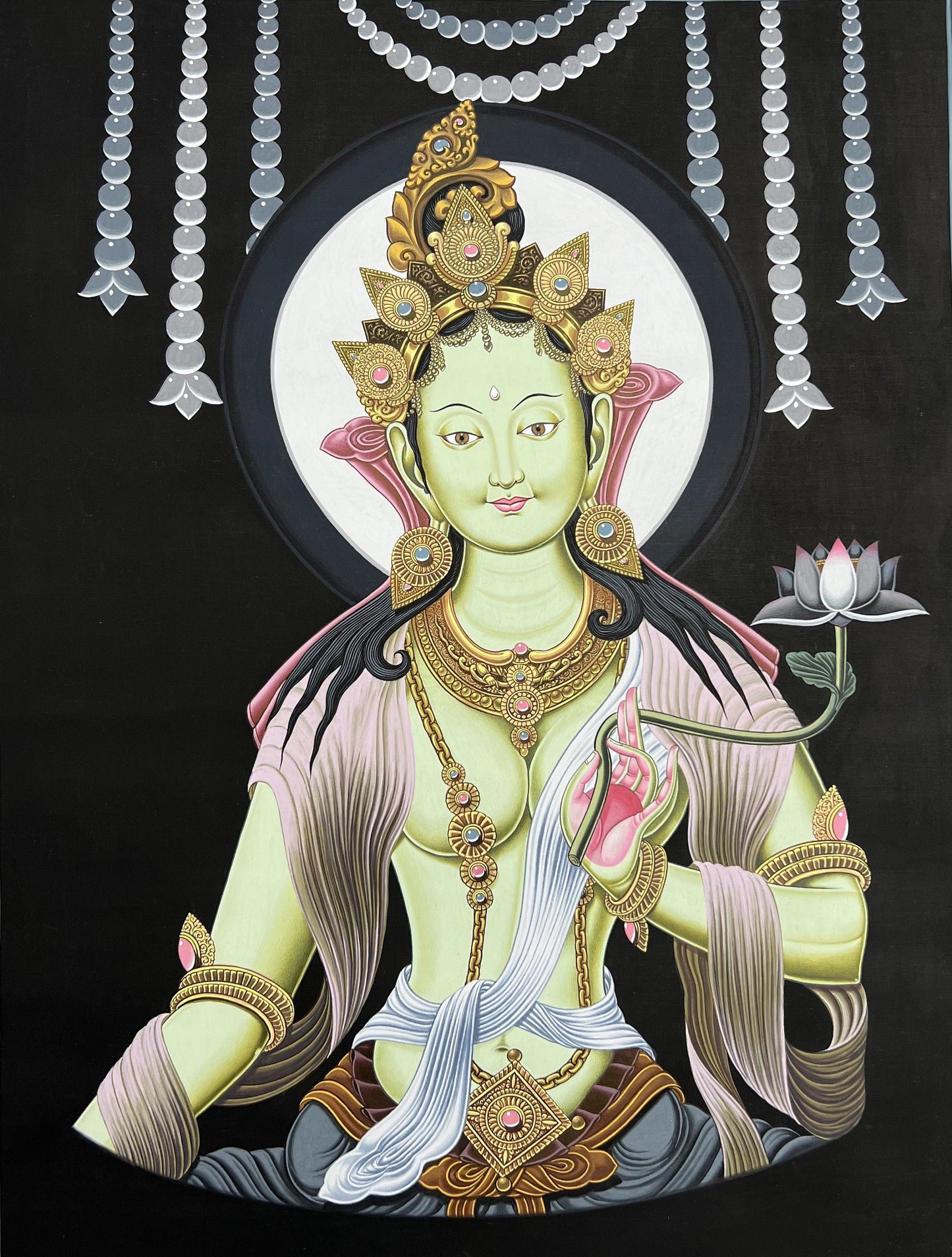 Green Tara Newari Paubha | Hand-Painted Tibetan Thangka Art | Nepal Sacred Painting | Buddhist Wall Decor