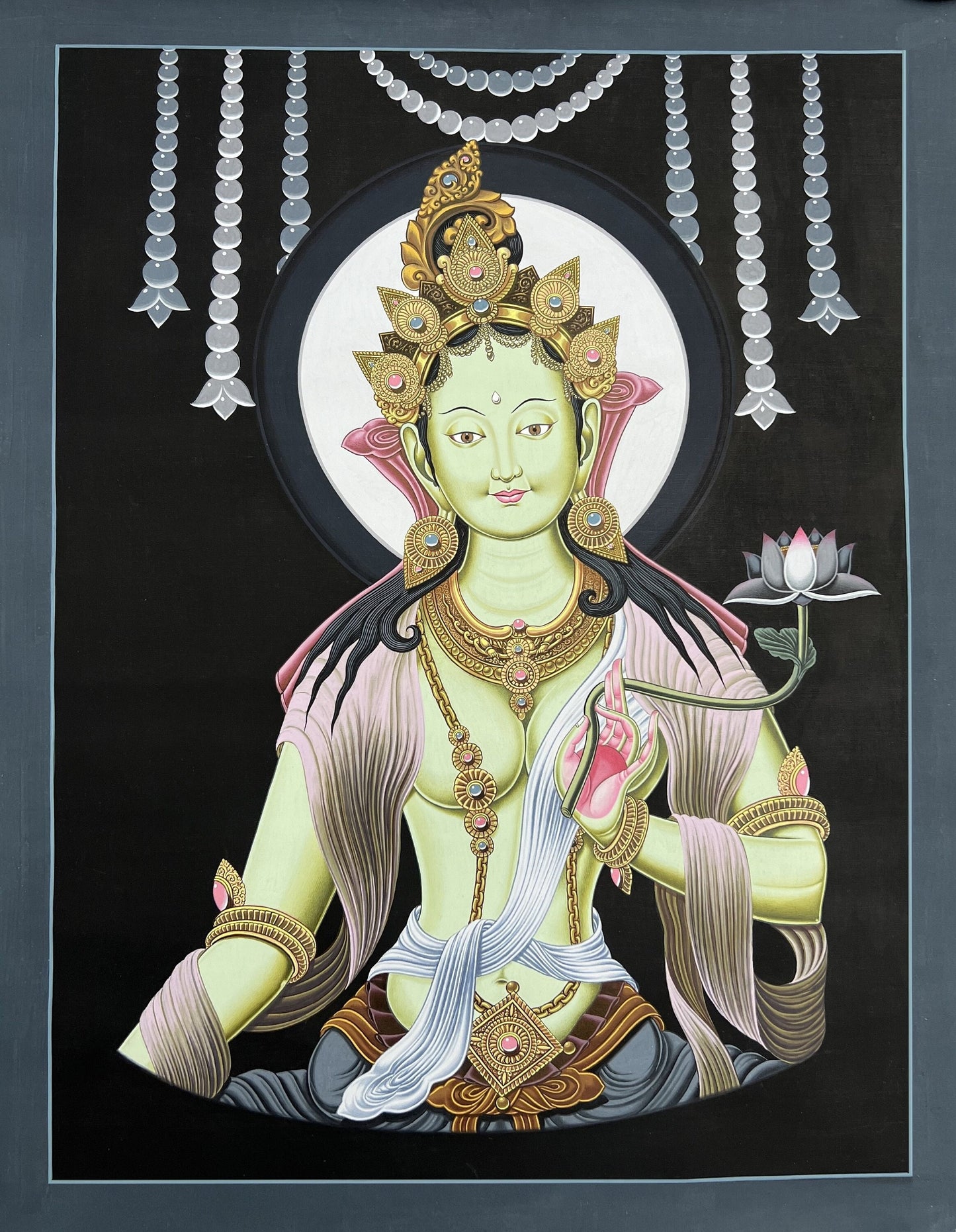 Green Tara Newari Paubha | Hand-Painted Tibetan Thangka Art | Nepal Sacred Painting | Buddhist Wall Decor