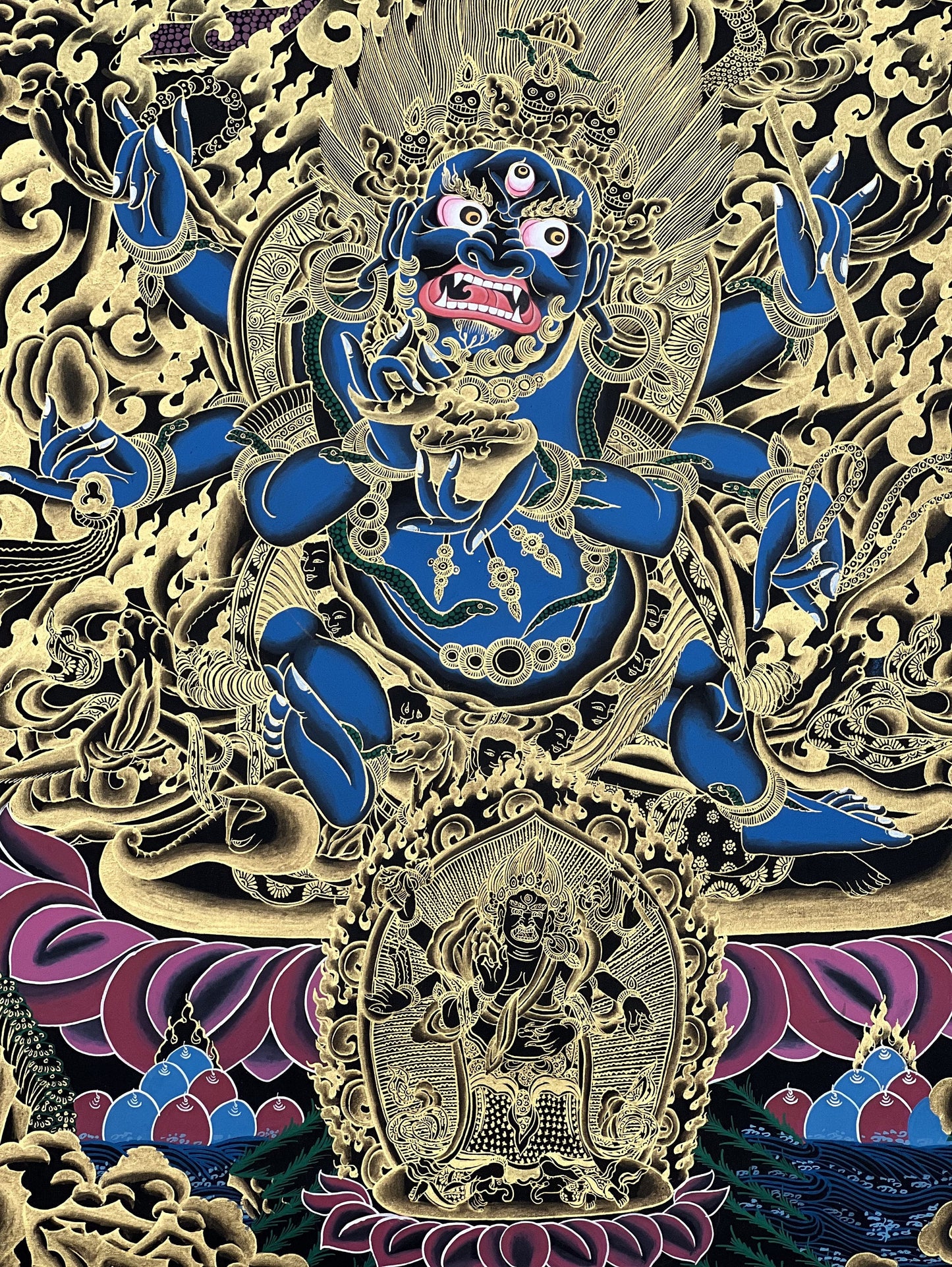 Hand Painted Six-Armed Mahakala Thangka, Tibetan Protector Painting
