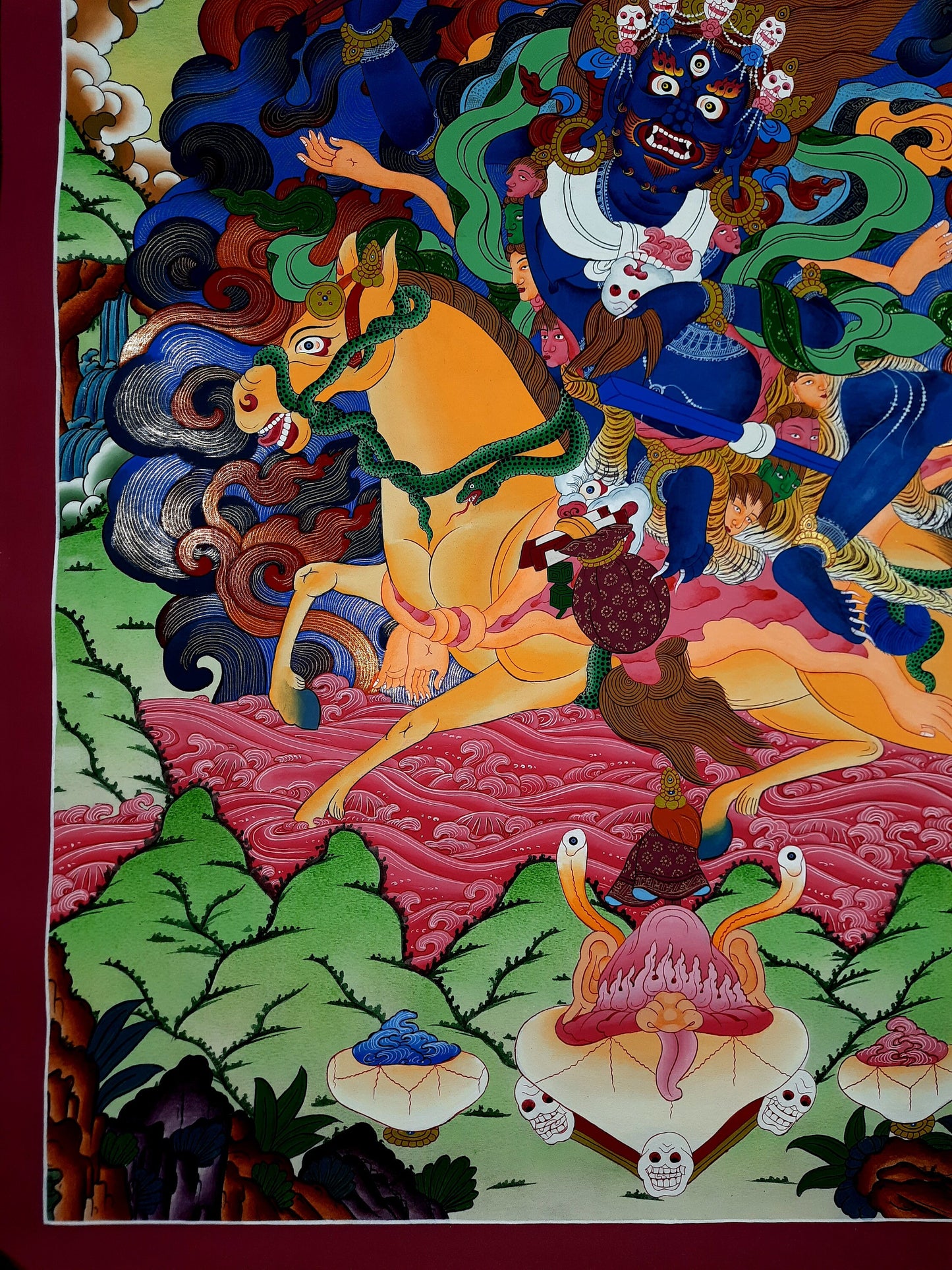Hand-Painted Palden Lhamo Thangka: Tibetan Buddhist Art