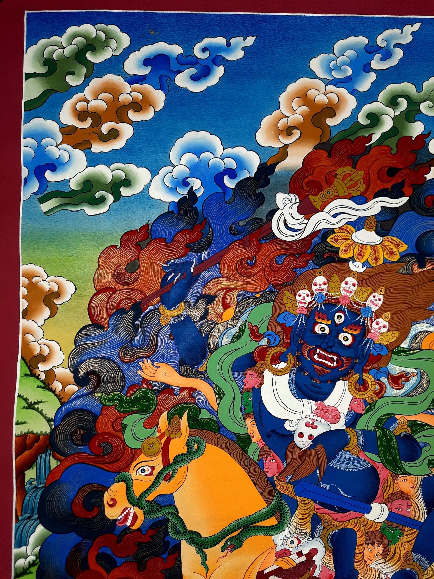 Hand-Painted Palden Lhamo Thangka: Tibetan Buddhist Art
