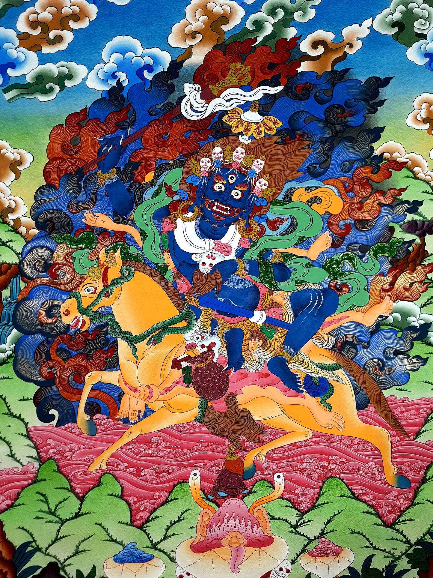 Hand-Painted Palden Lhamo Thangka: Tibetan Buddhist Art