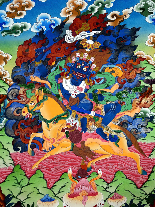Hand-Painted Palden Lhamo Thangka: Tibetan Buddhist Art