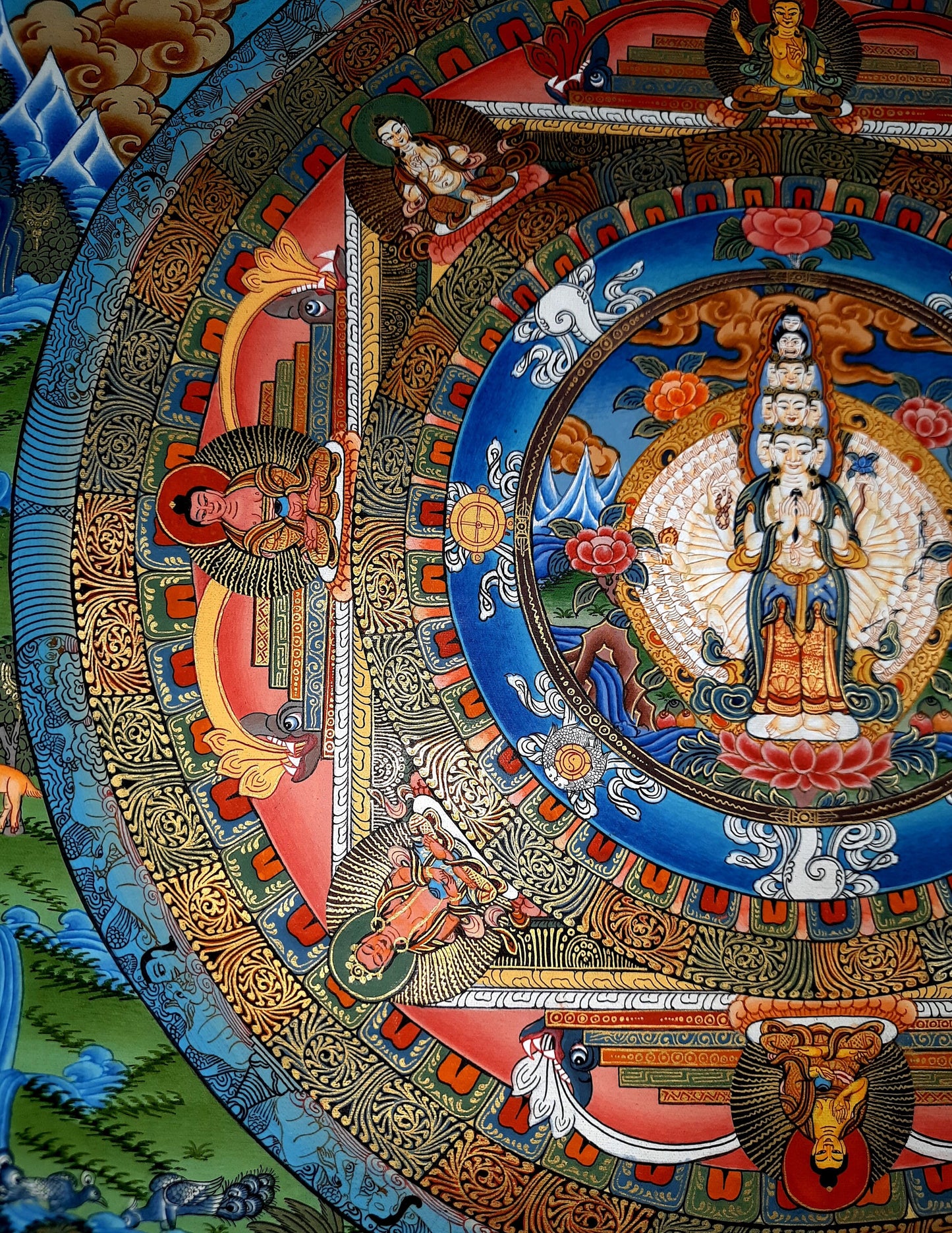 Hand-Painted Sahasrabhuja Mandala Thangka, Tibetan Gold Painting