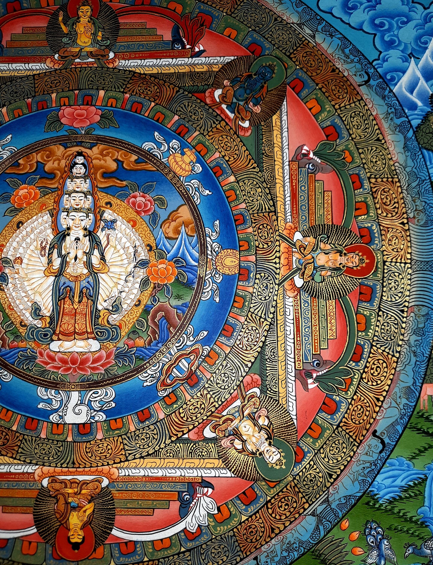 Hand-Painted Sahasrabhuja Mandala Thangka, Tibetan Gold Painting