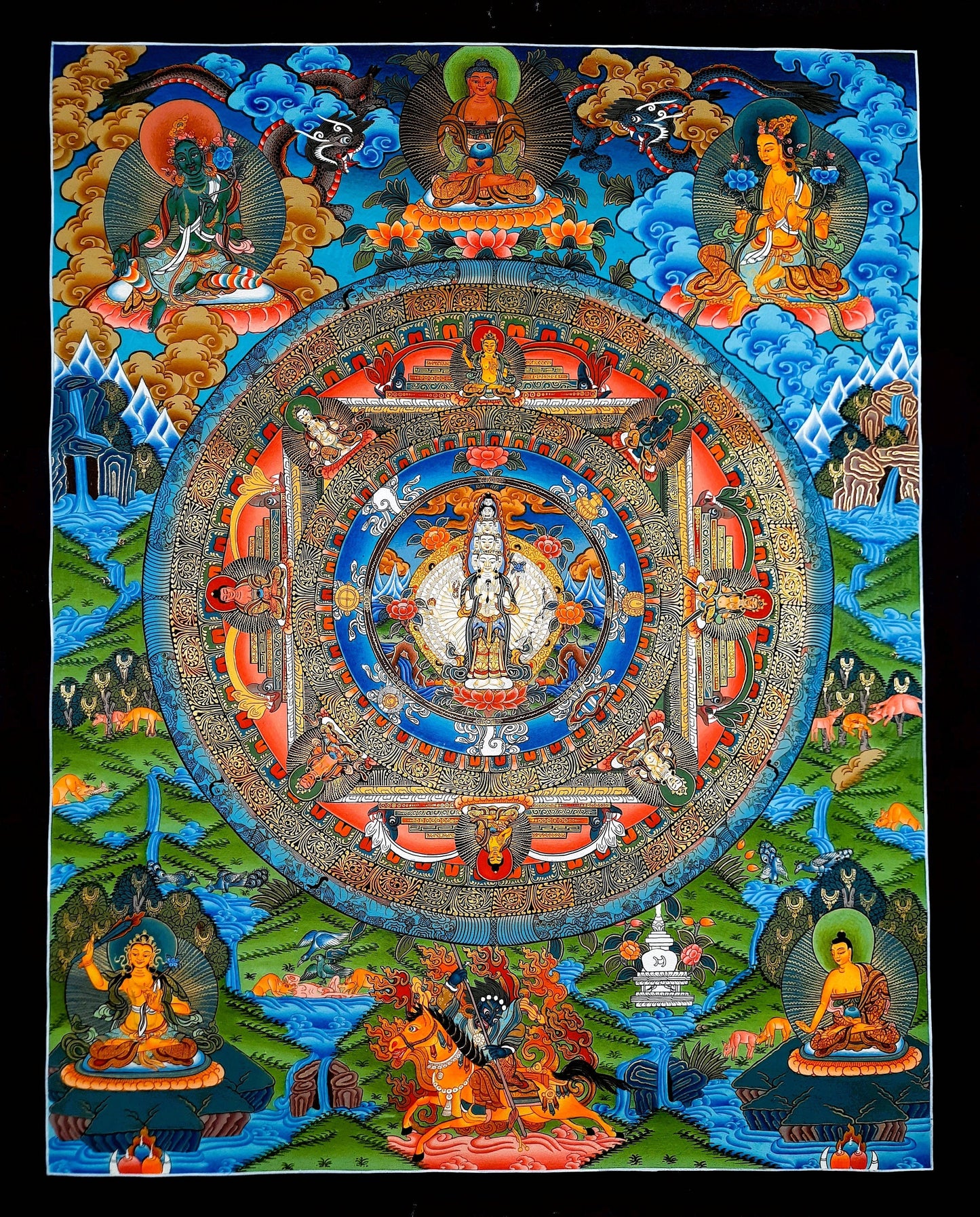 Hand-Painted Sahasrabhuja Mandala Thangka, Tibetan Gold Painting
