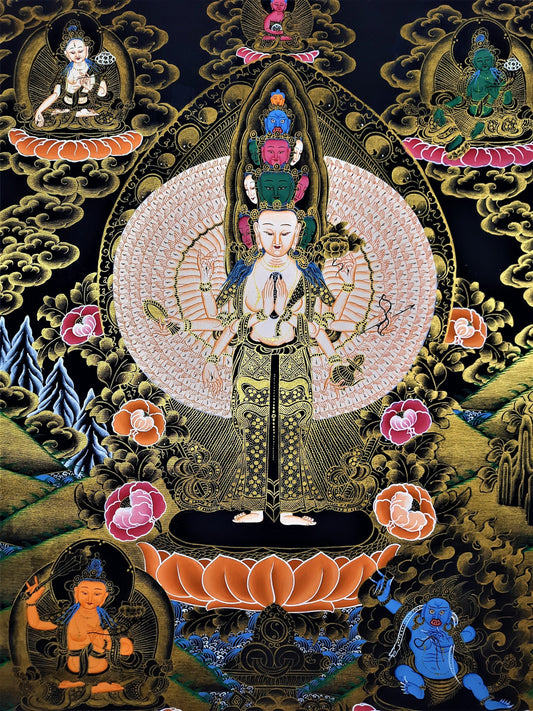 Hand-Painted Avalokiteshvara Thangka: Tibetan Compassion Art